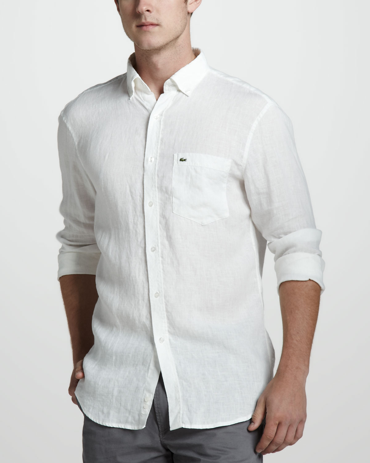 lacoste white linen shirt