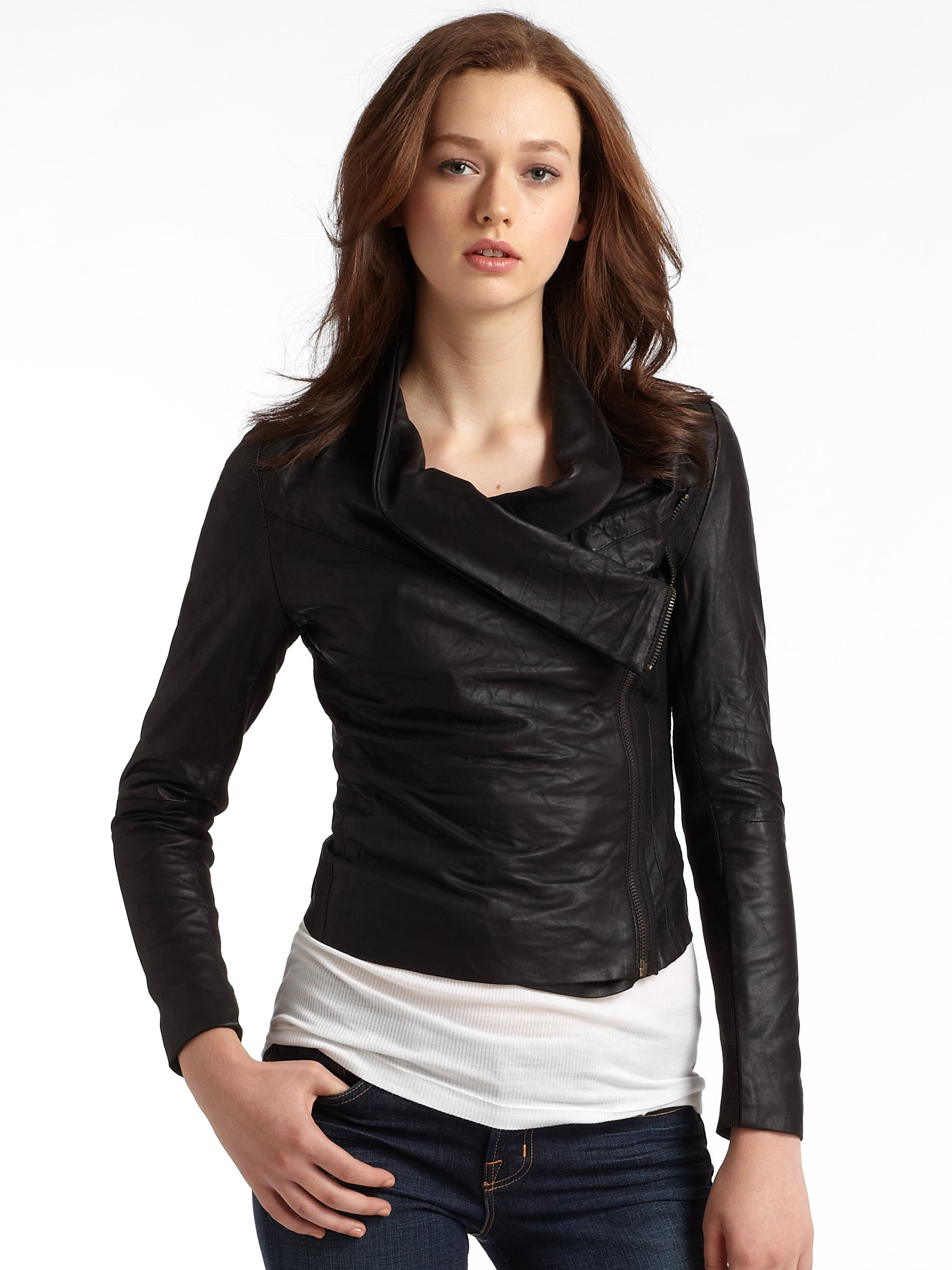 Muubaa Luxi Draped Leather Jacket In Black Lyst
