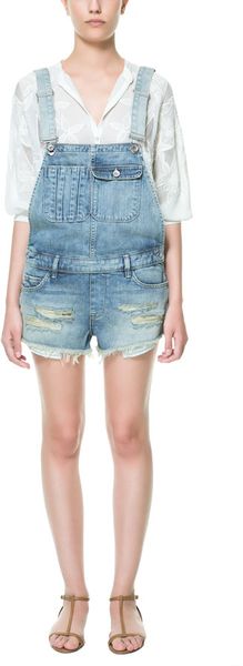Zara Vintage Denim Jumper Shorts in Blue | Lyst