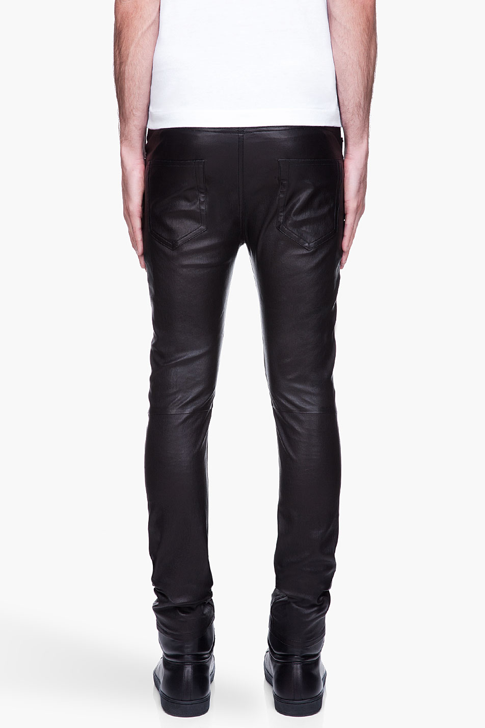 Saint Laurent Black Skinny Stretch Leather Pants for Men - Lyst