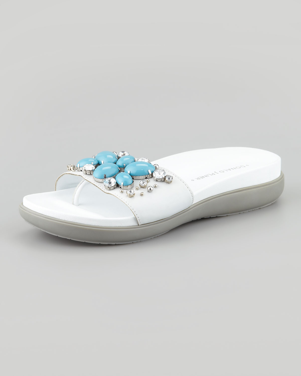 Donald J Pliner Holly Crystalbeaded Thong in White (WHITE/TURQ) | Lyst