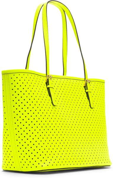 Michael Michael Kors Small Jet Set Perforated Travel Tote in Yellow ...