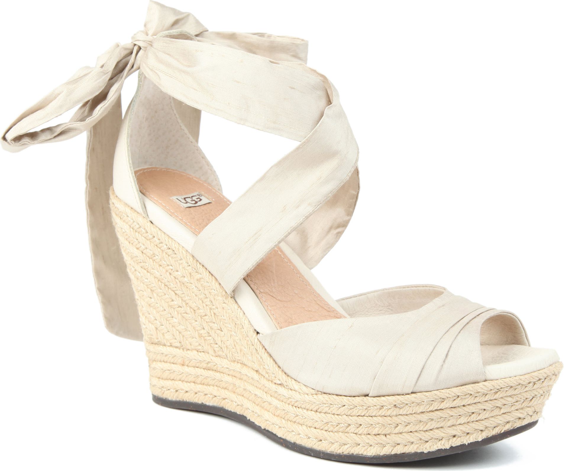 UGG Lucianna Silk Wedge Sandals in Champagne (White) | Lyst UK