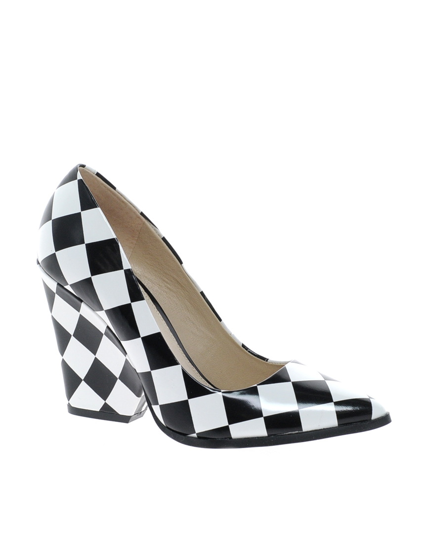 black and white block heel shoes