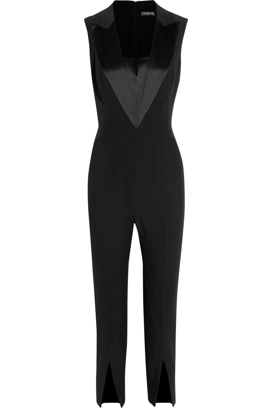 Lyst - Alexander Mcqueen Silk Satin Trimmed Crepe Jumpsuit in Black