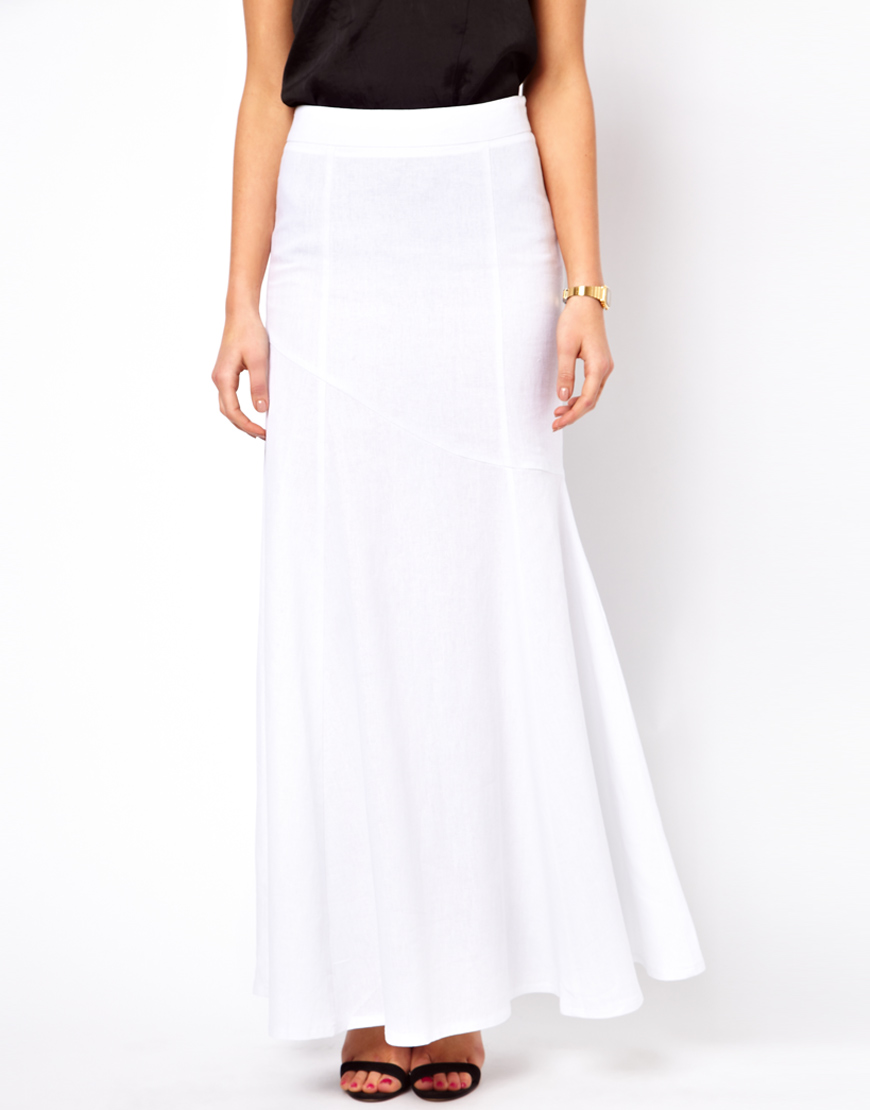 ASOS Collection Maxi Skirt in Linen in White - Lyst