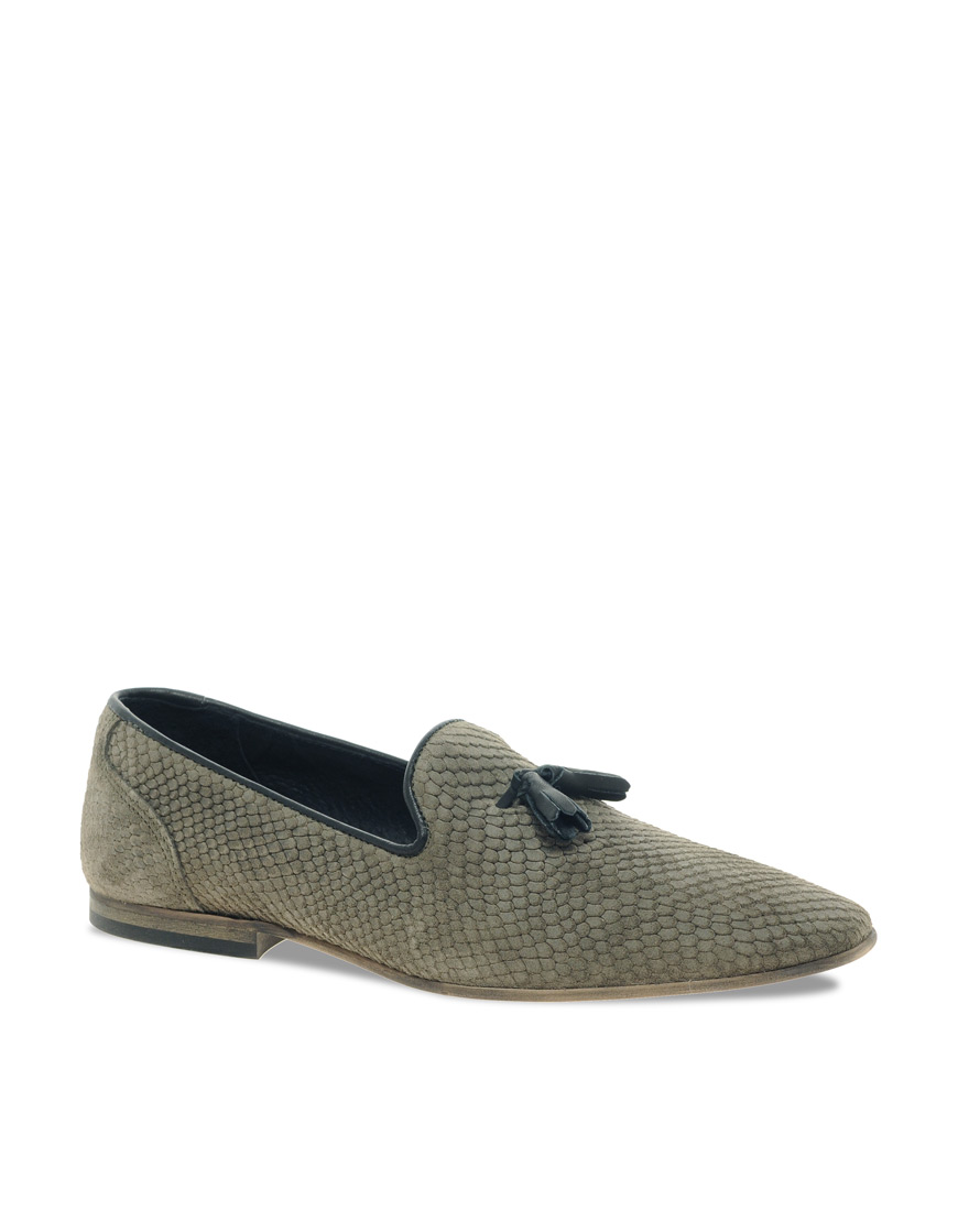 ASOS Tassel Loafers in Snakeskin in Gray - Lyst