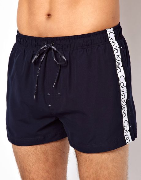 Calvin Klein Logo Tape Swim Shorts in Blue for Men (navy) | Lyst