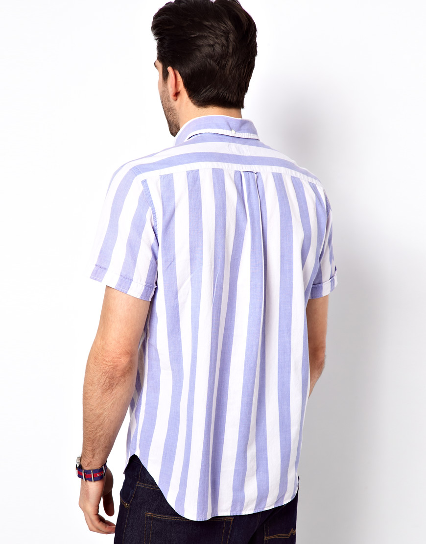 boys blue and white striped shirt