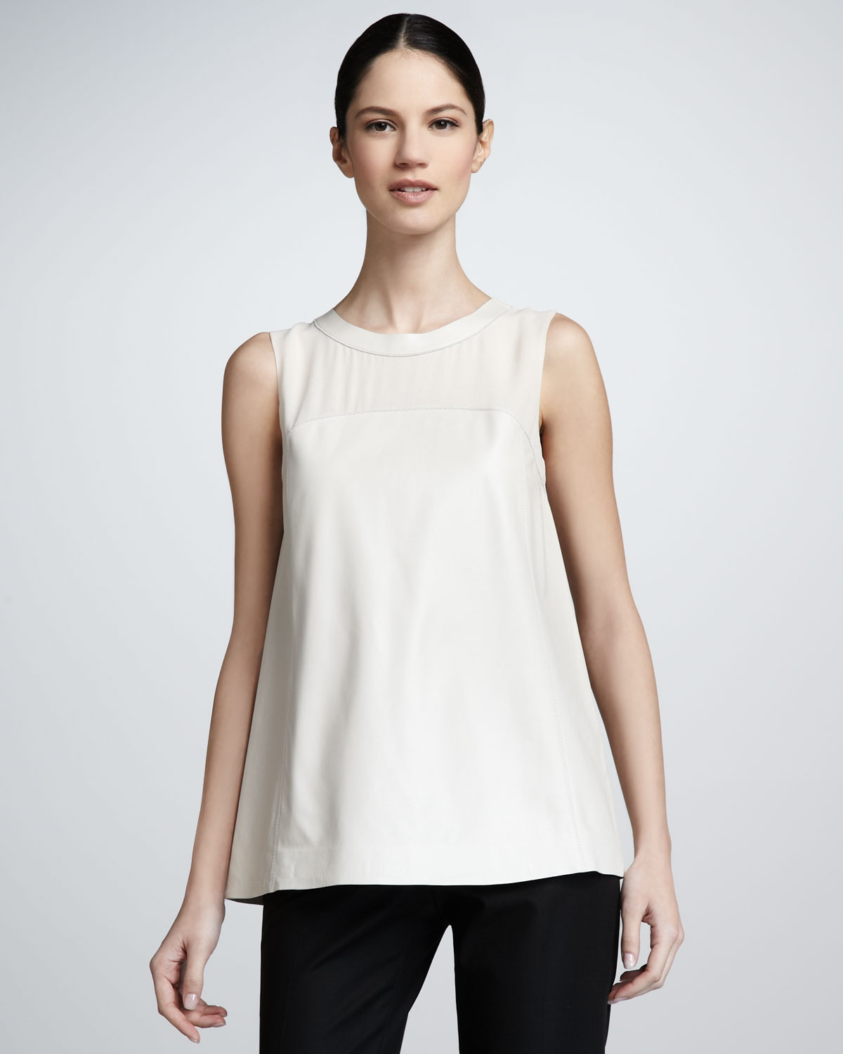 Lyst - Lafayette 148 new york Yoked Leather Swing Top in White