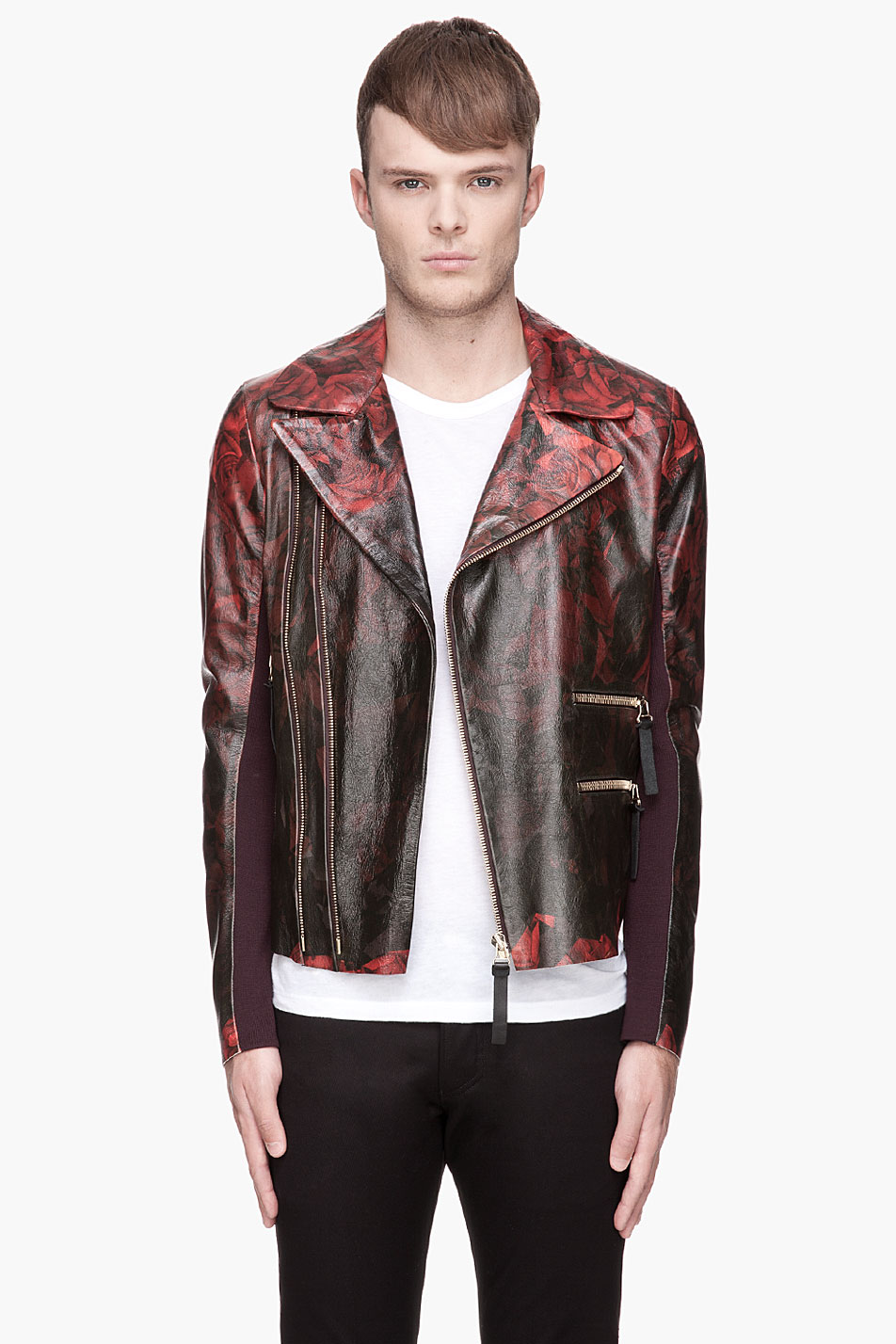 Paul Smith Red and Black Leather Gradient Rose Biker Jacket for
