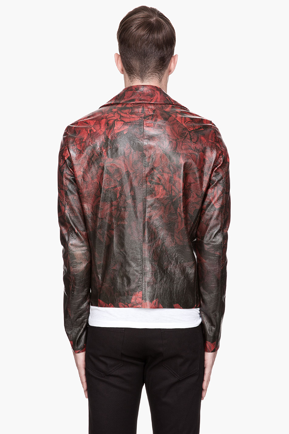 Paul Smith Red and Black Leather Gradient Rose Biker Jacket for Men