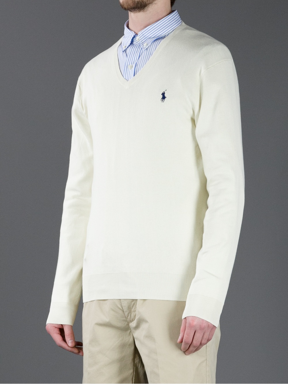 cream v neck sweater mens