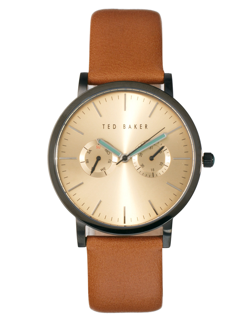 Ted Baker Leather Strap Watch in Brown for Men - Lyst