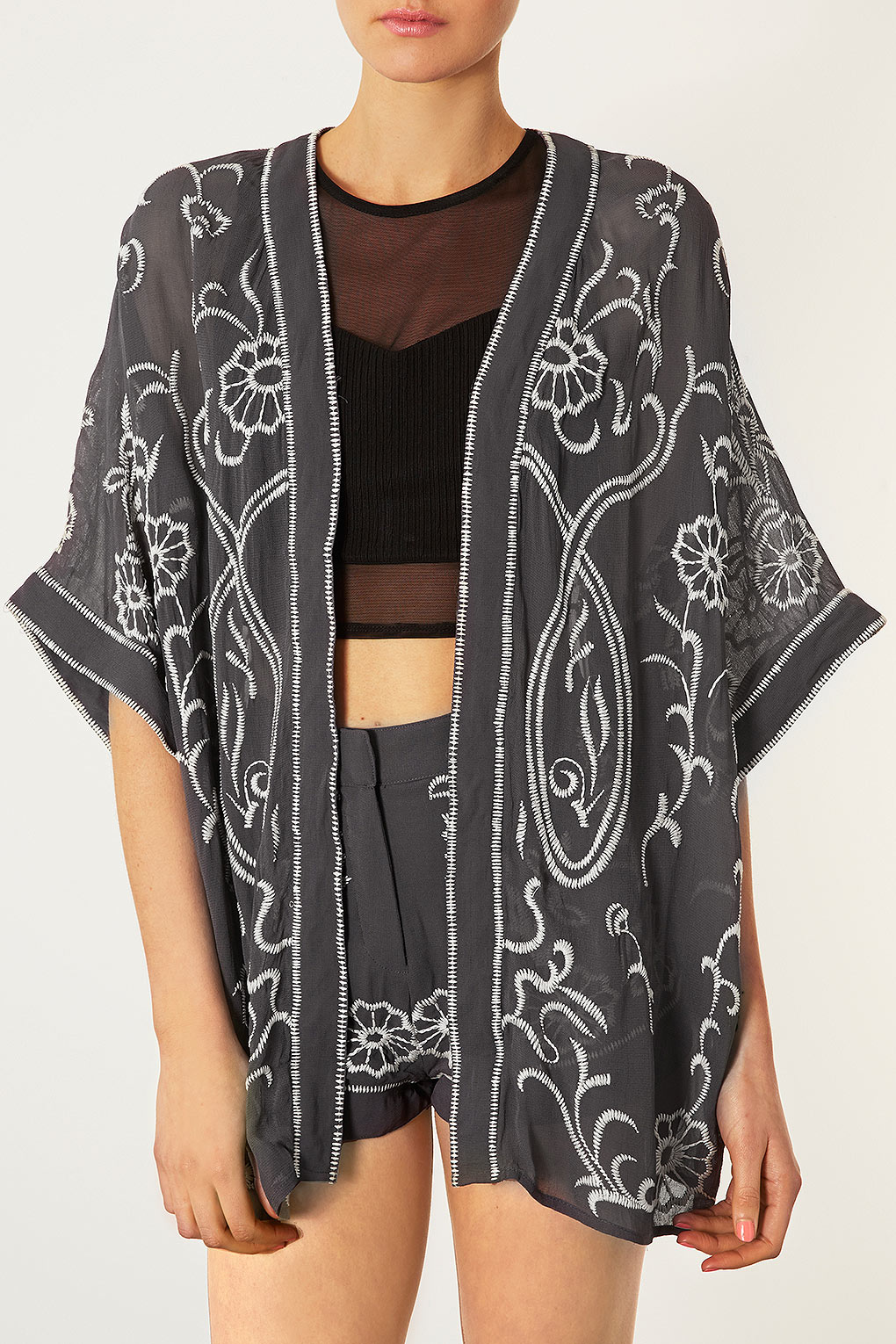 Lyst Grey Embroidered Kimono in Gray