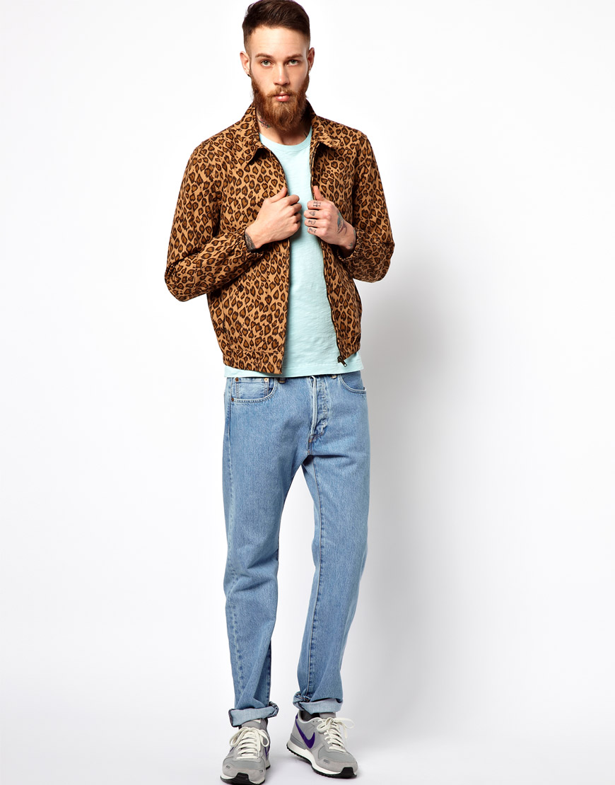 mens leopard print denim jacket