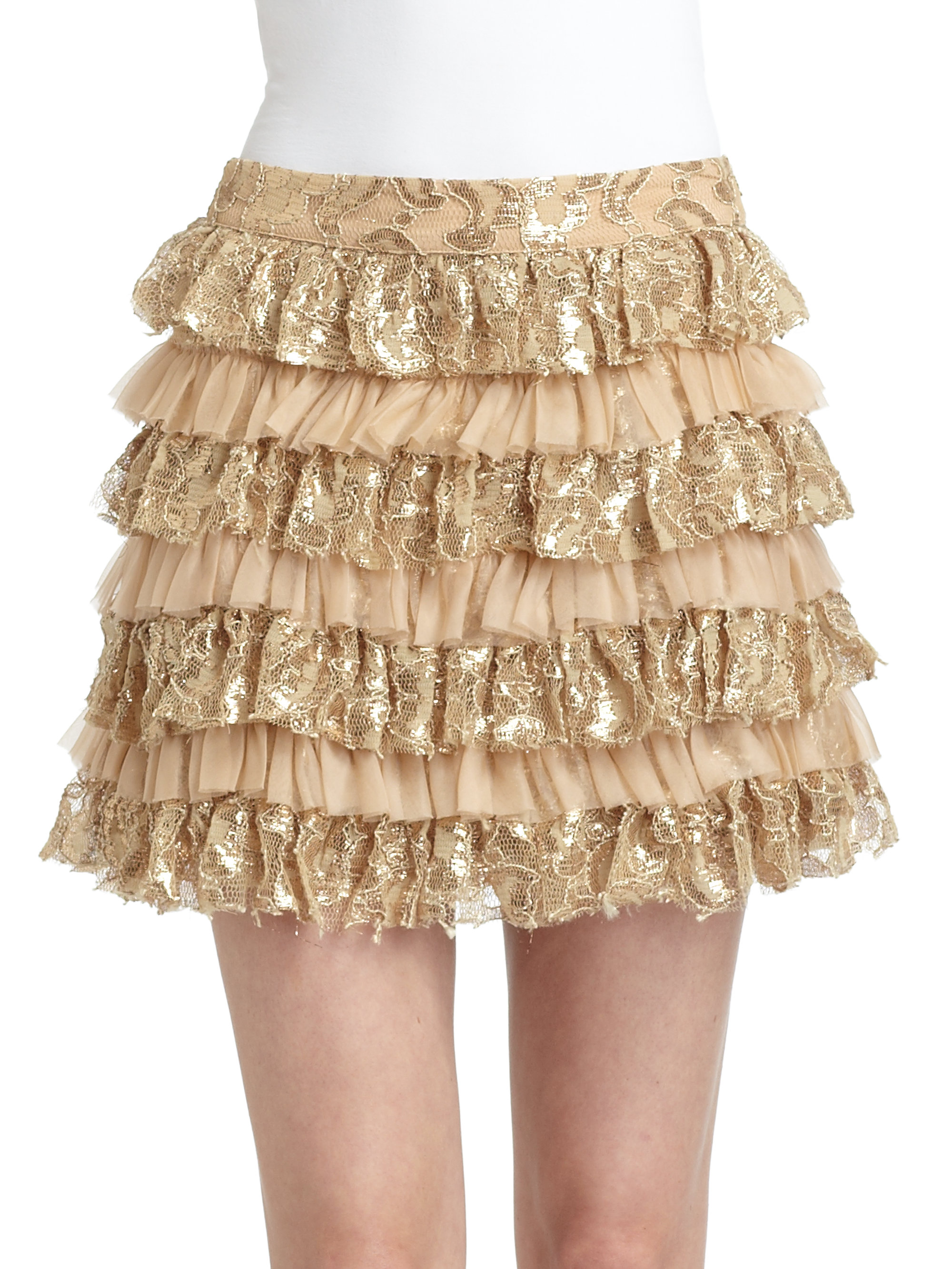 Alice + Olivia Tiered Lace Ruffle Skirt 