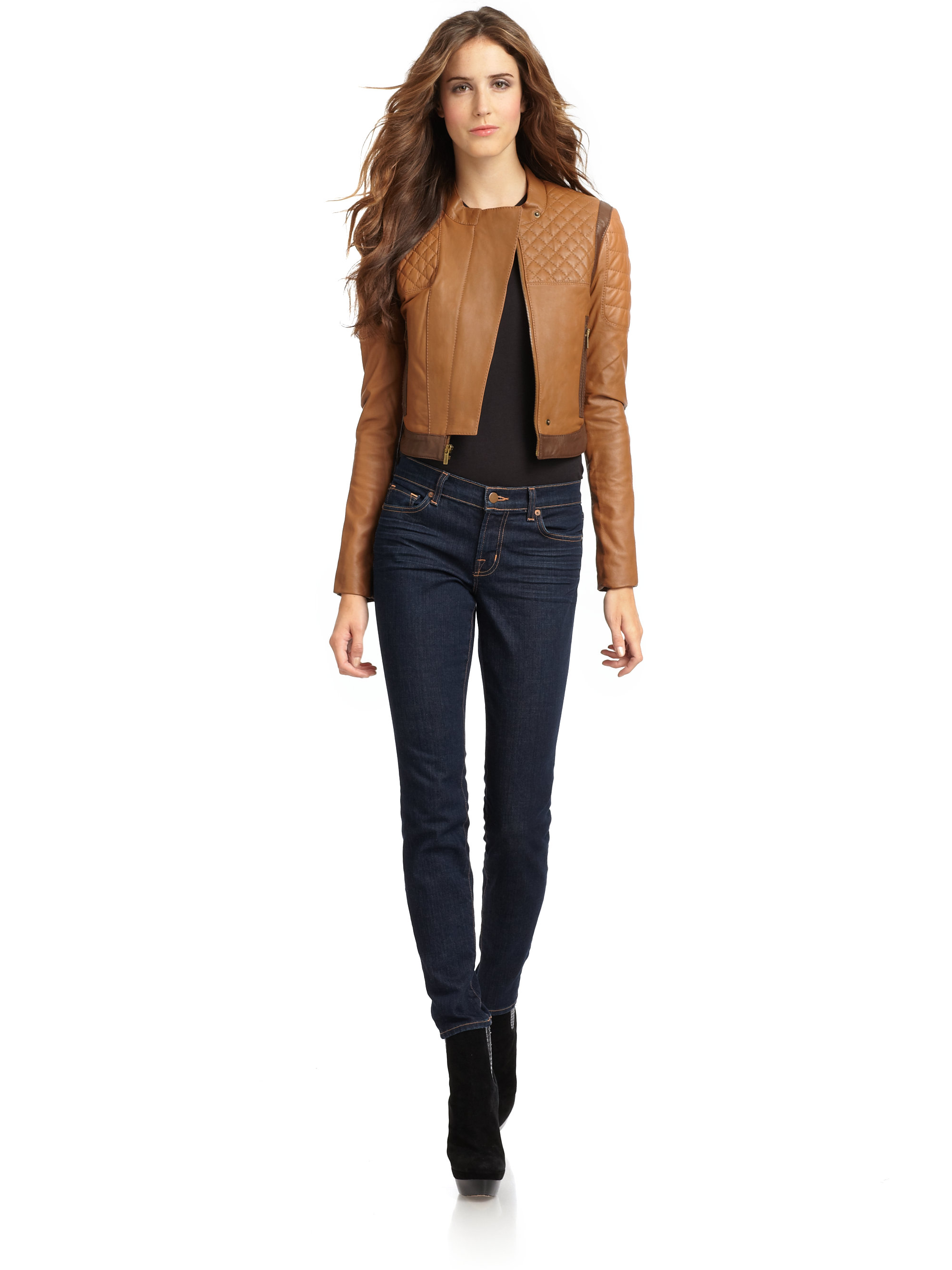 Bcbgmaxazria Lug Leather Quilted Jacket In Brown Lyst Gallery