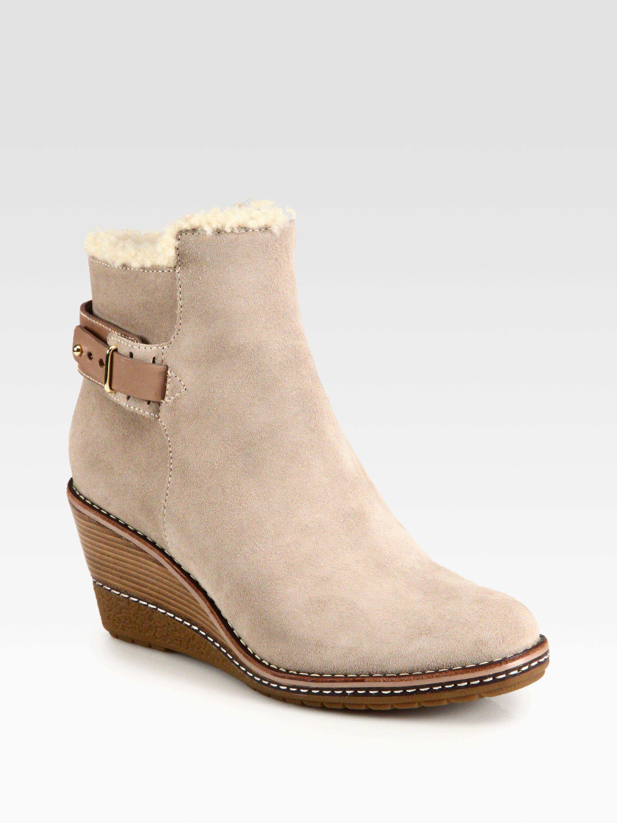 Cole Haan Rayna Shearlinglined Suede Wedge Ankle Boots in Beige ...