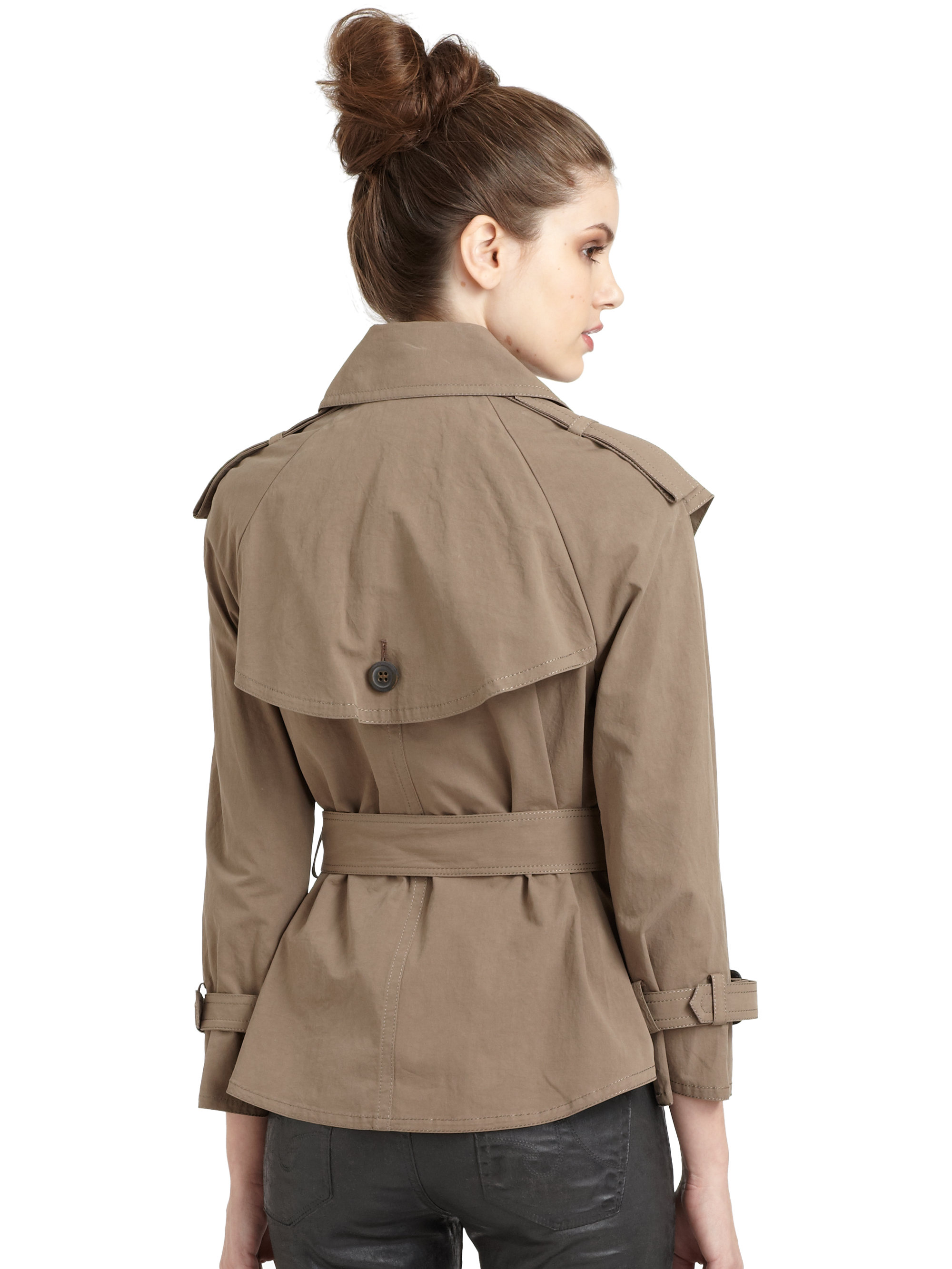 Lyst Hanii Y Ruffled Mini Trench Coat in Brown