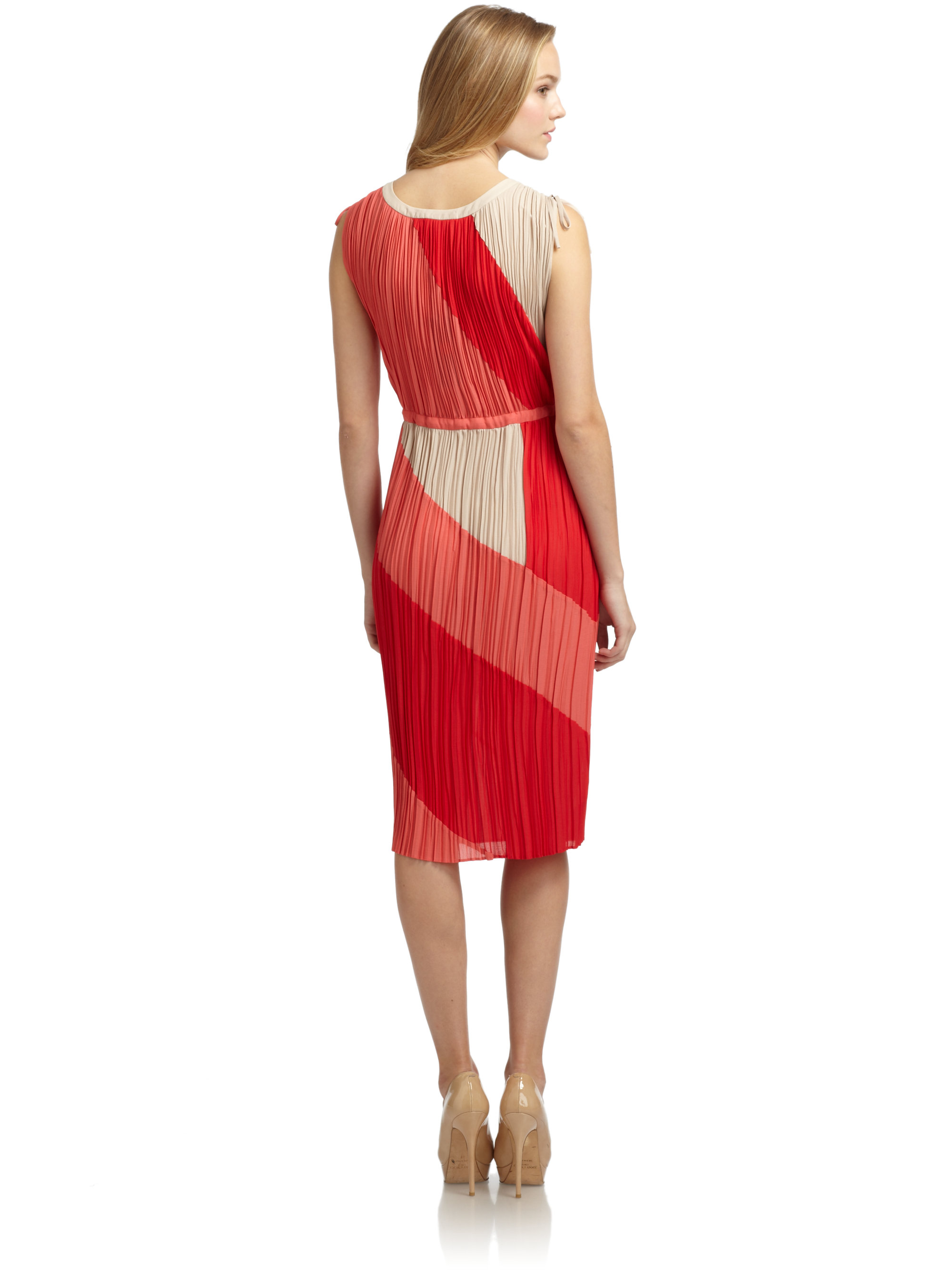 Lyst Bcbgmaxazria Hailey Pleated Dress In Red Gallery