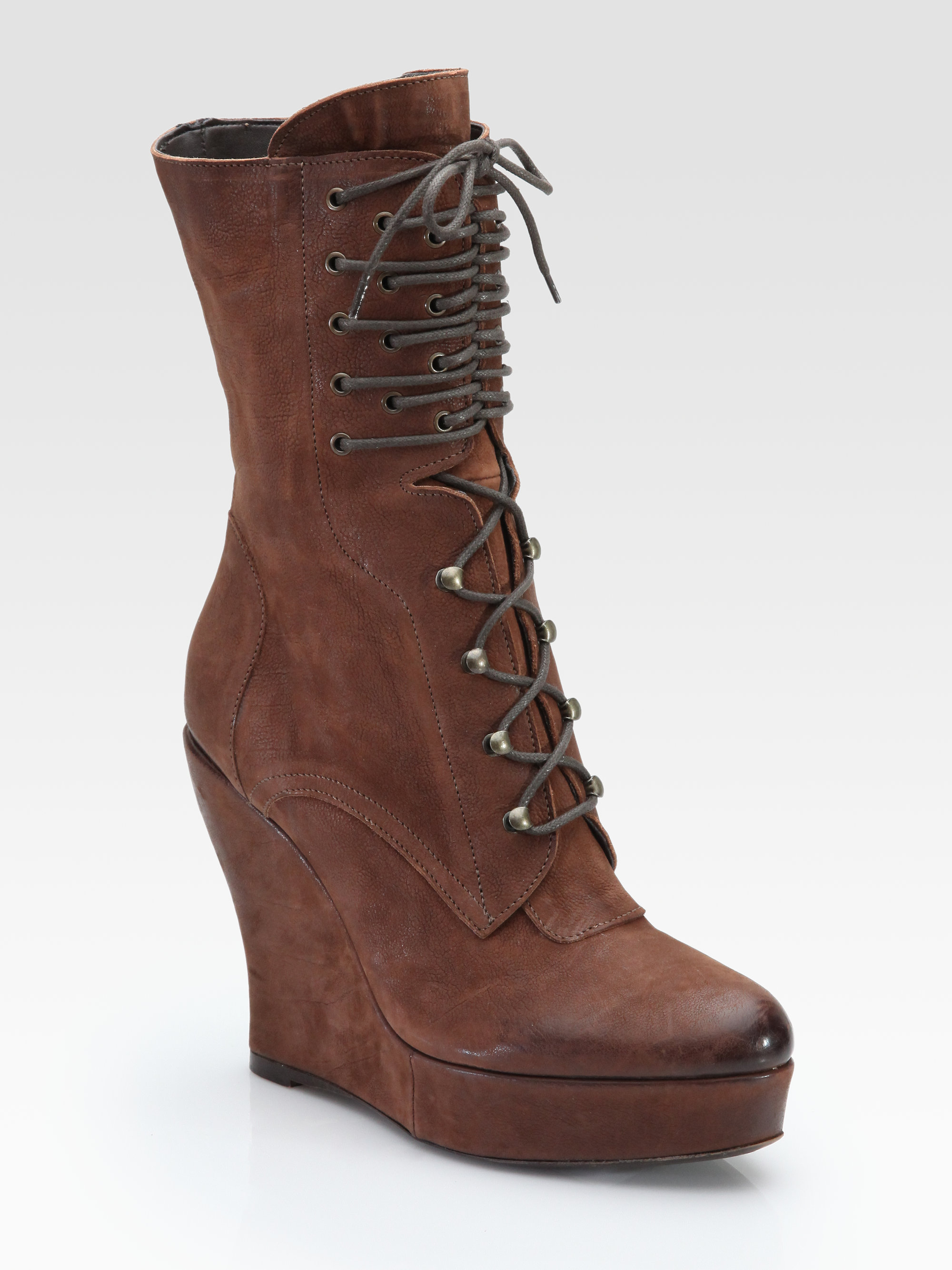 Boutique 9 Bojana Leather Lace-up Wedge Boots in Brown (chocolate) | Lyst