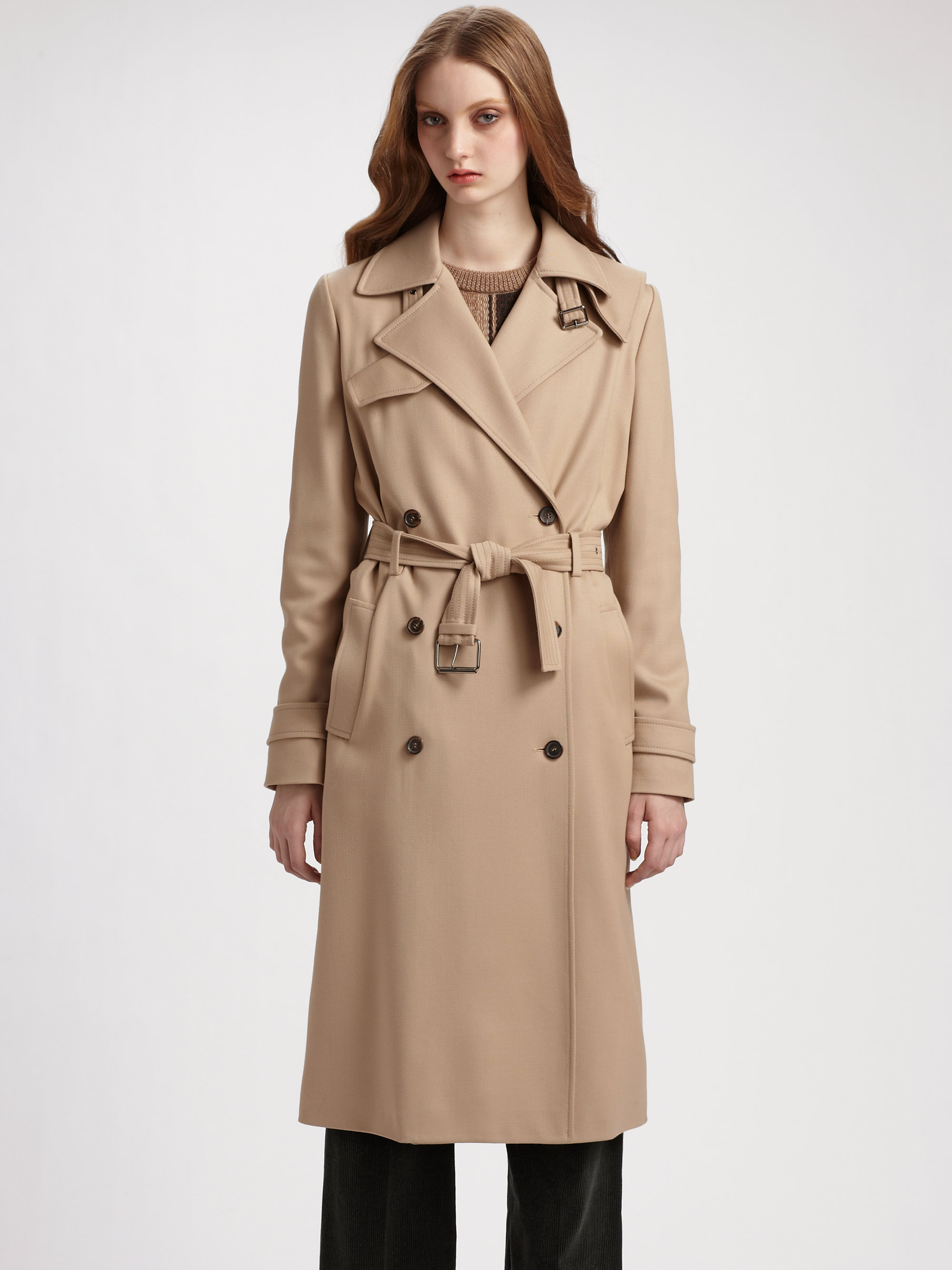 Lyst - Chloé Wool Drill Trenchcoat in Natural