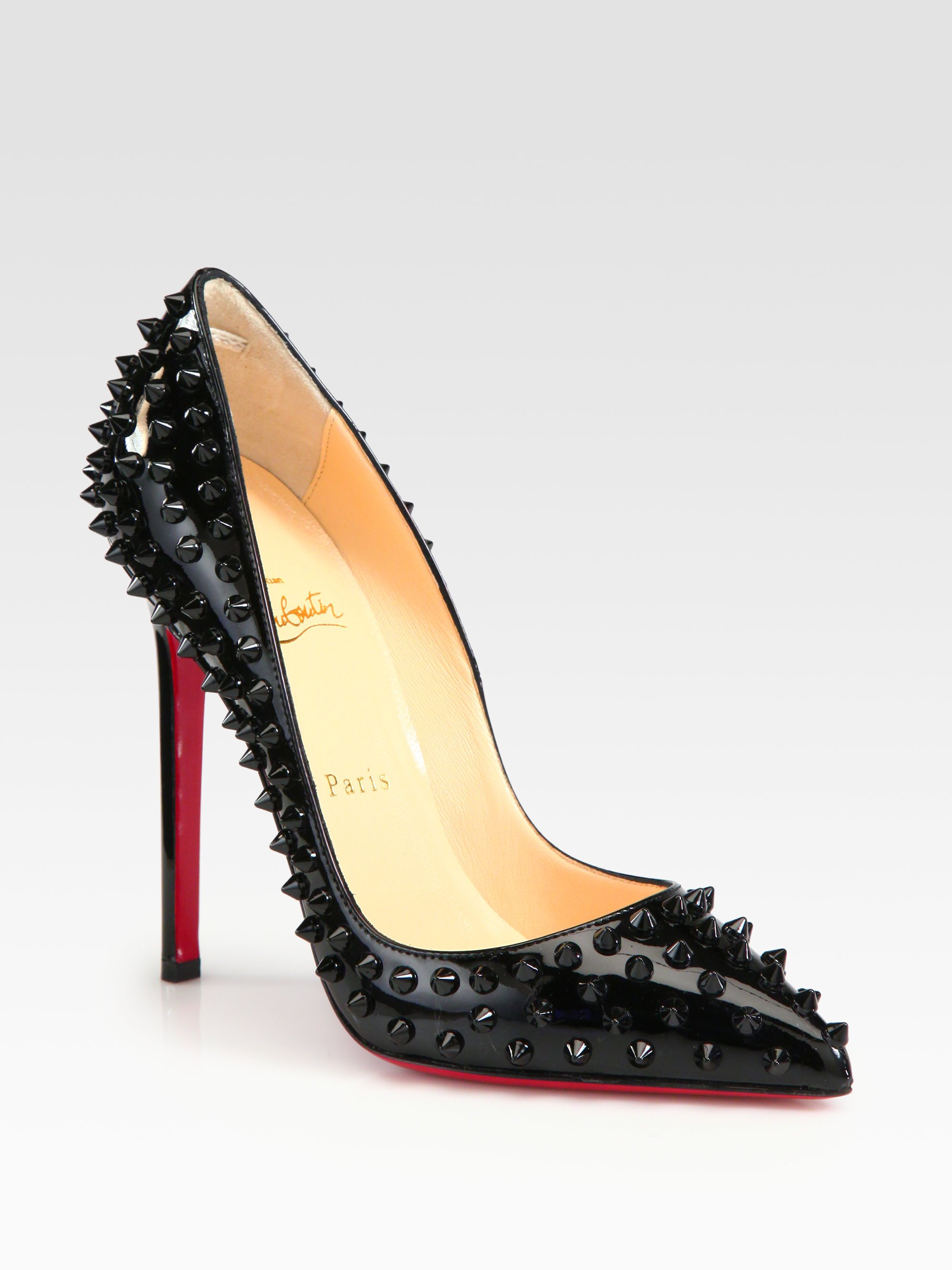 Louboutin Pigalle 120m Spikes Patent Leather Pumps in Black |
