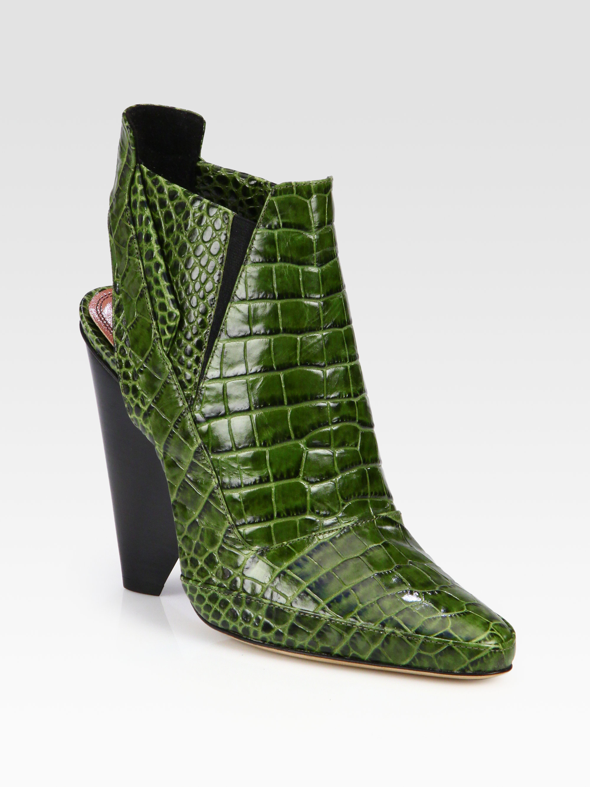 green crocodile knee high boots
