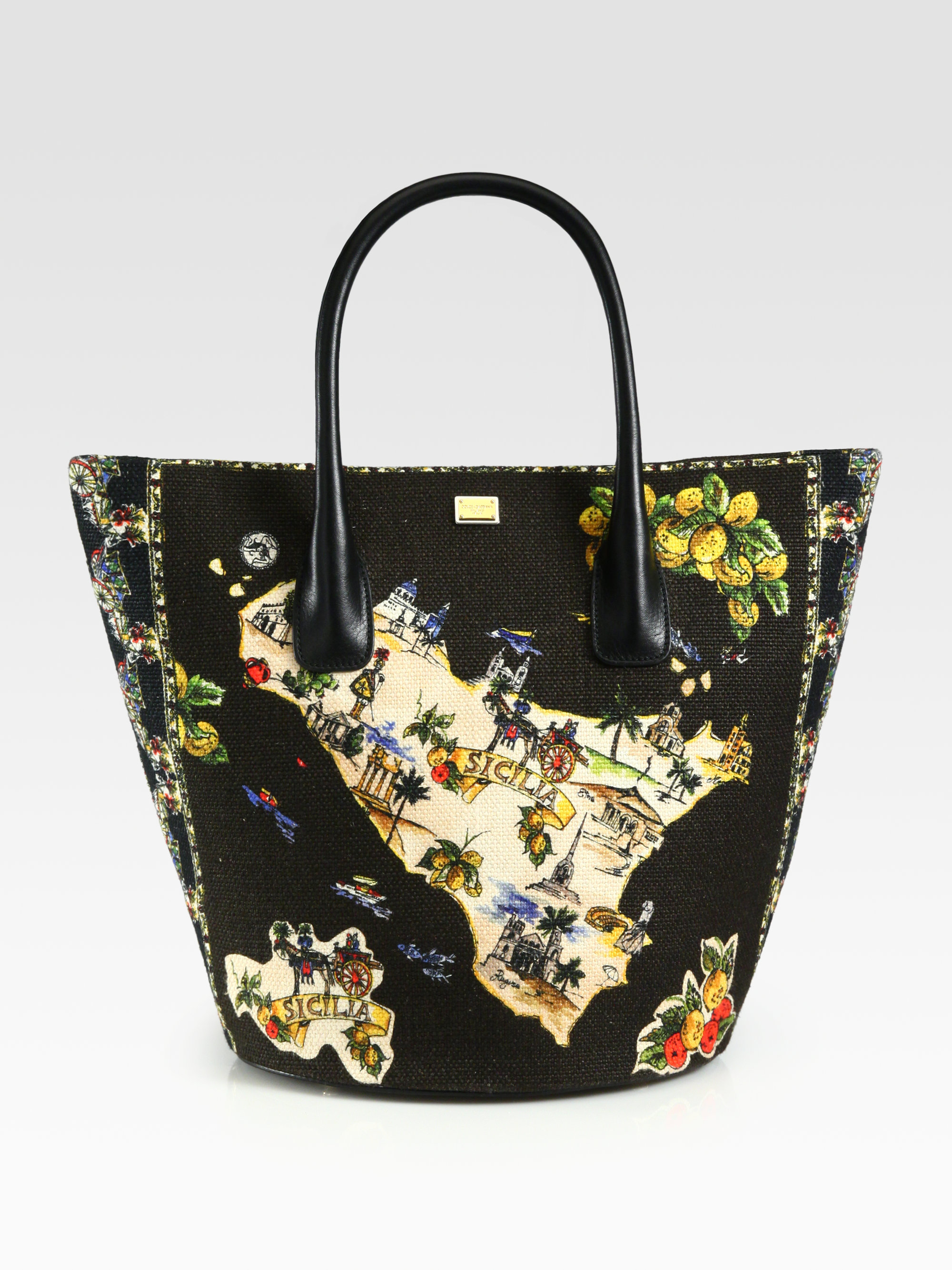 Dolce & Gabbana Large Ingrid Sicily Map Print Canvas Leather Bucket Bag Lyst
