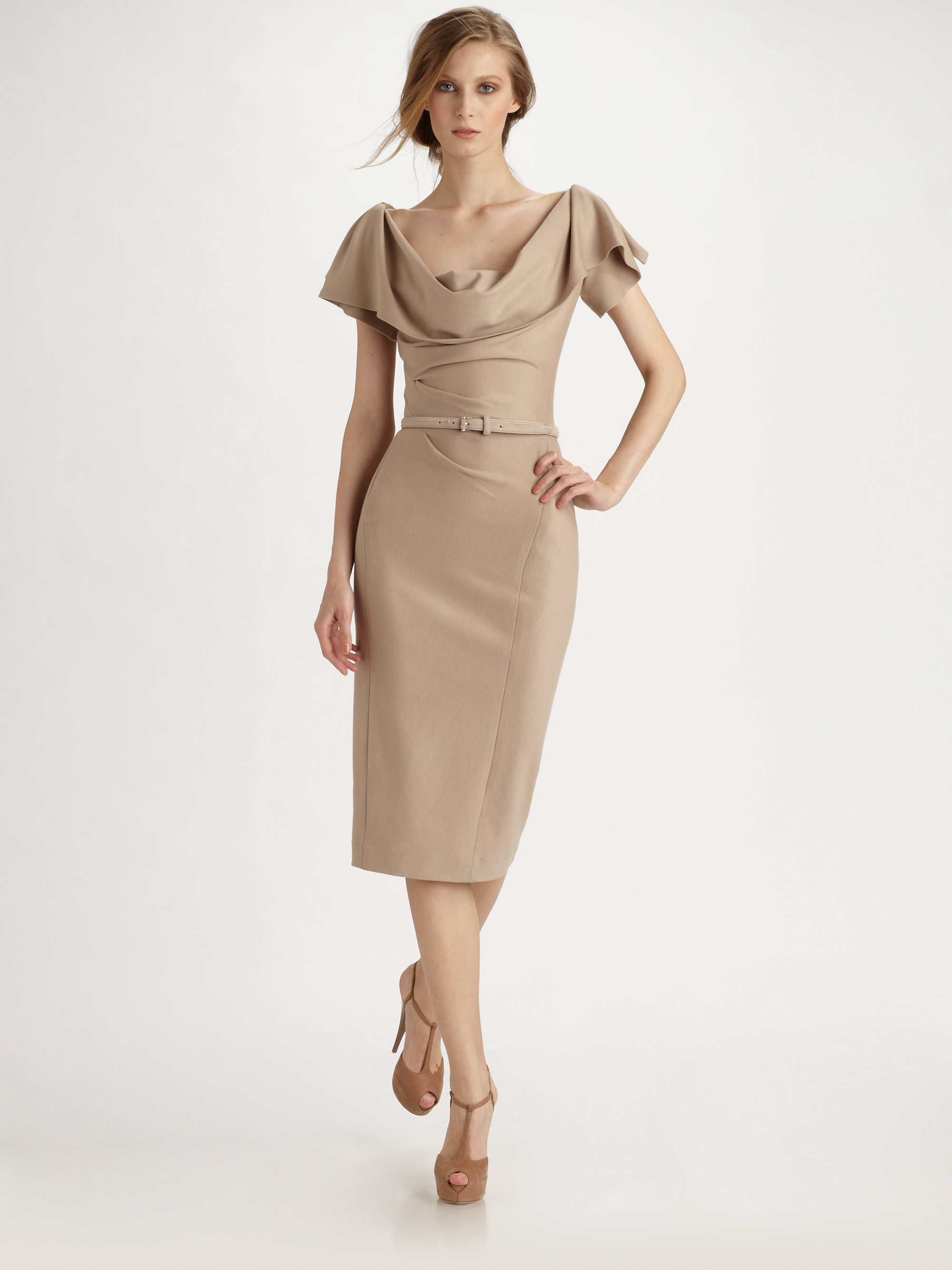 Donna Karan Wool Jersey Drape Dress In Natural Lyst