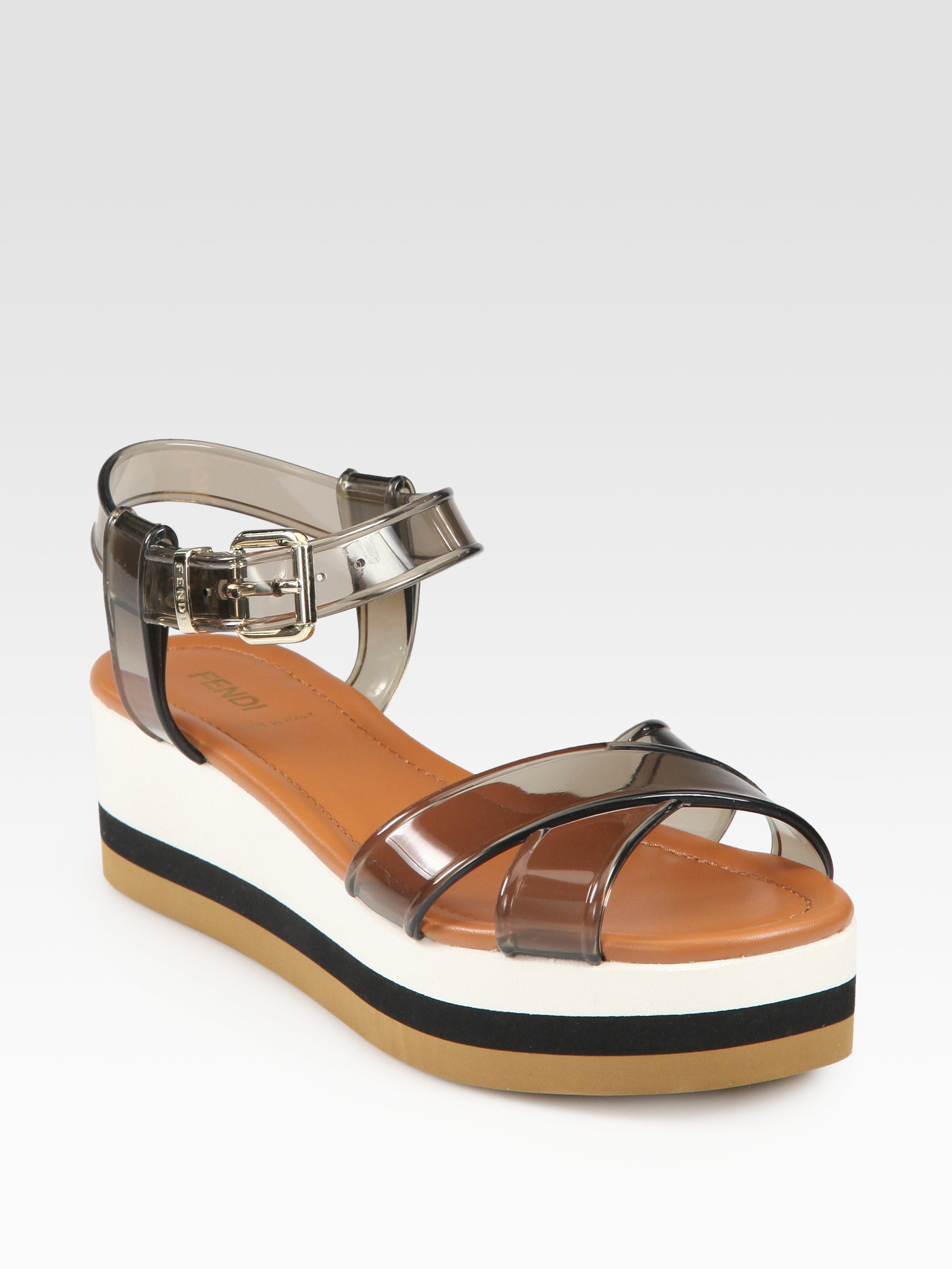 Fendi Hydra Jelly Crisscross Wedge Sandals in Brown | Lyst
