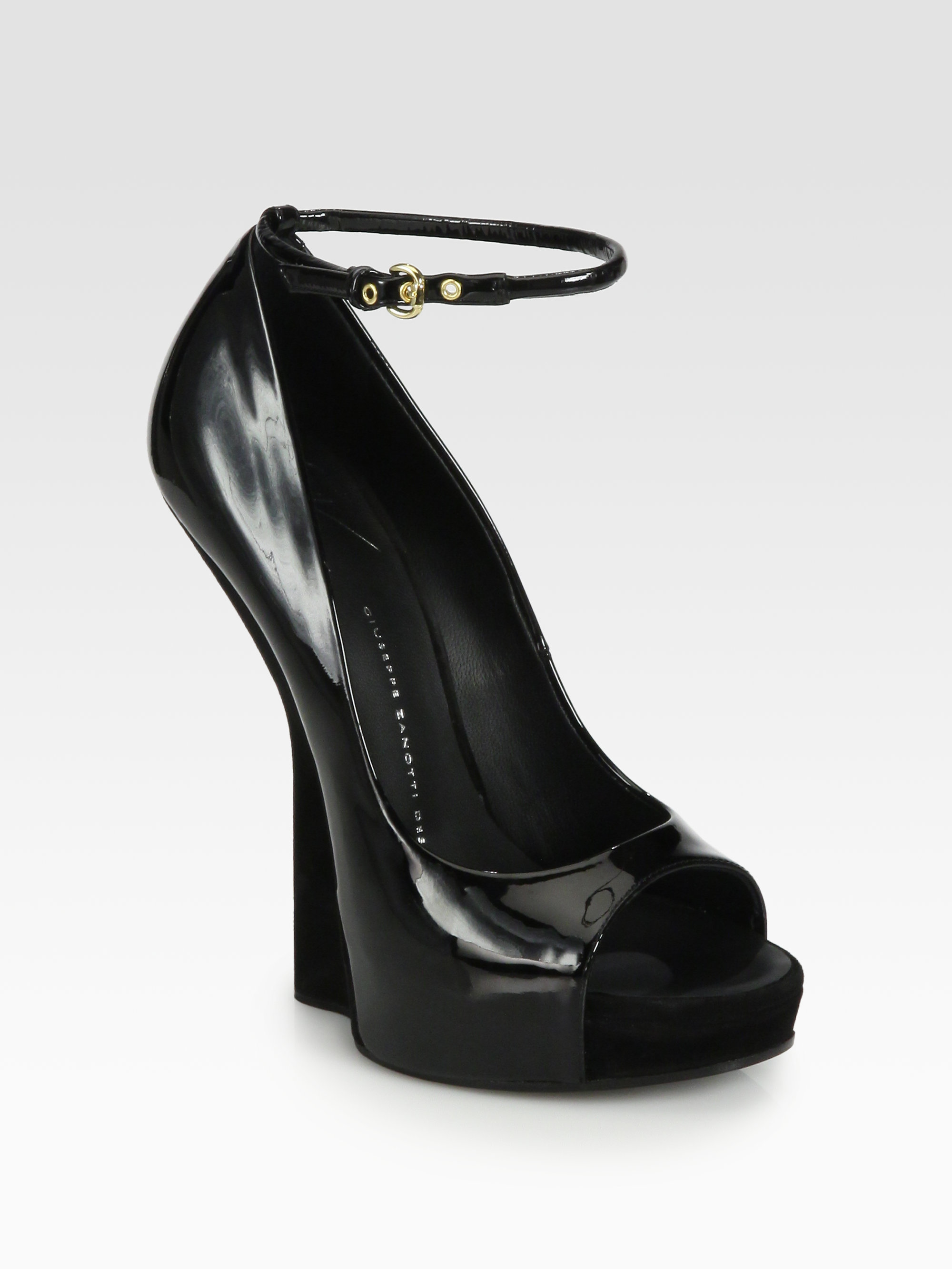 Giuseppe Zanotti Alien Patent Leather Suede Curved Wedge Pumps in Black ...