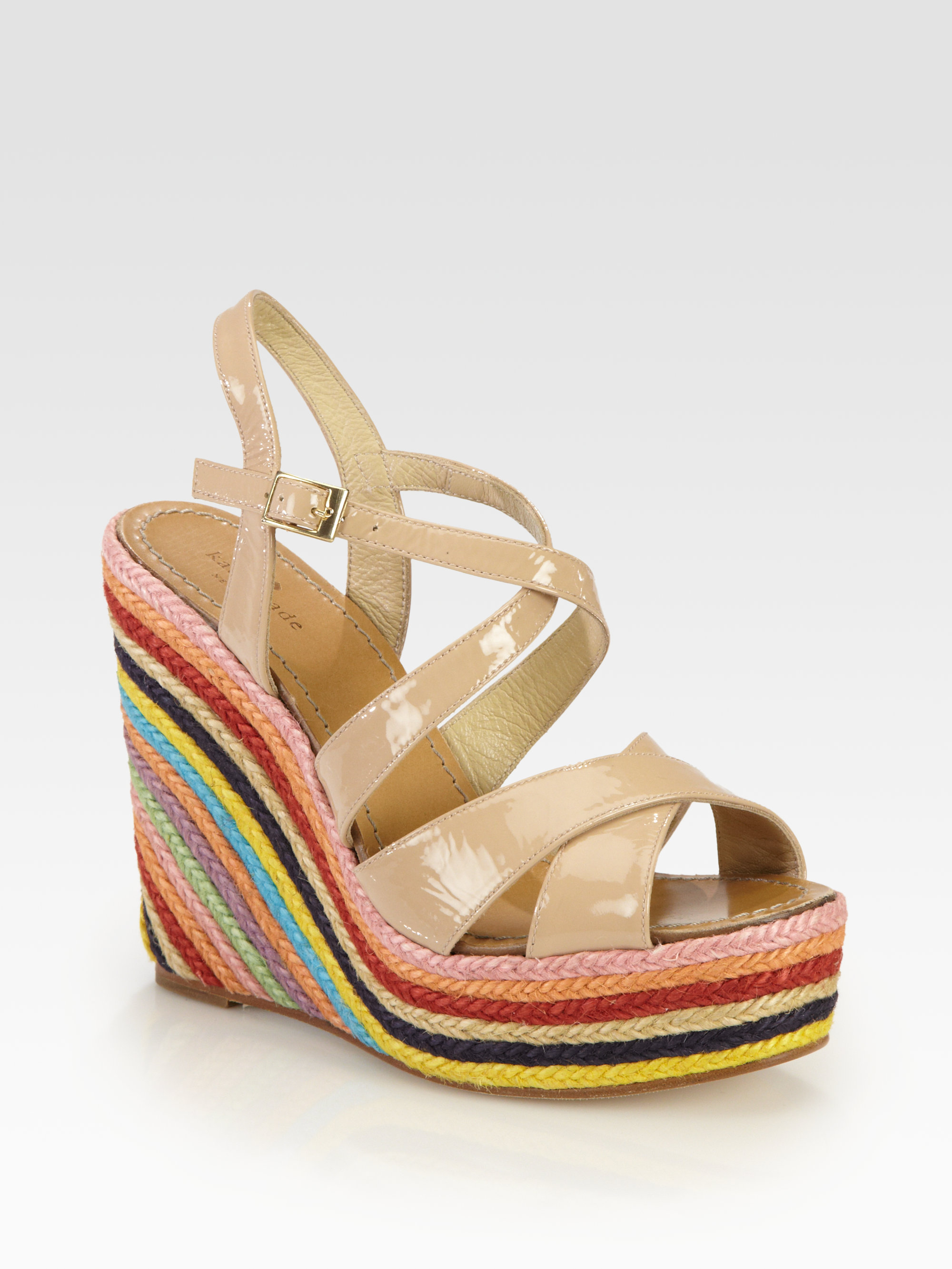 Kate Spade Lindsay Patent Leather Slingback Espadrille Wedge Sandals - Lyst