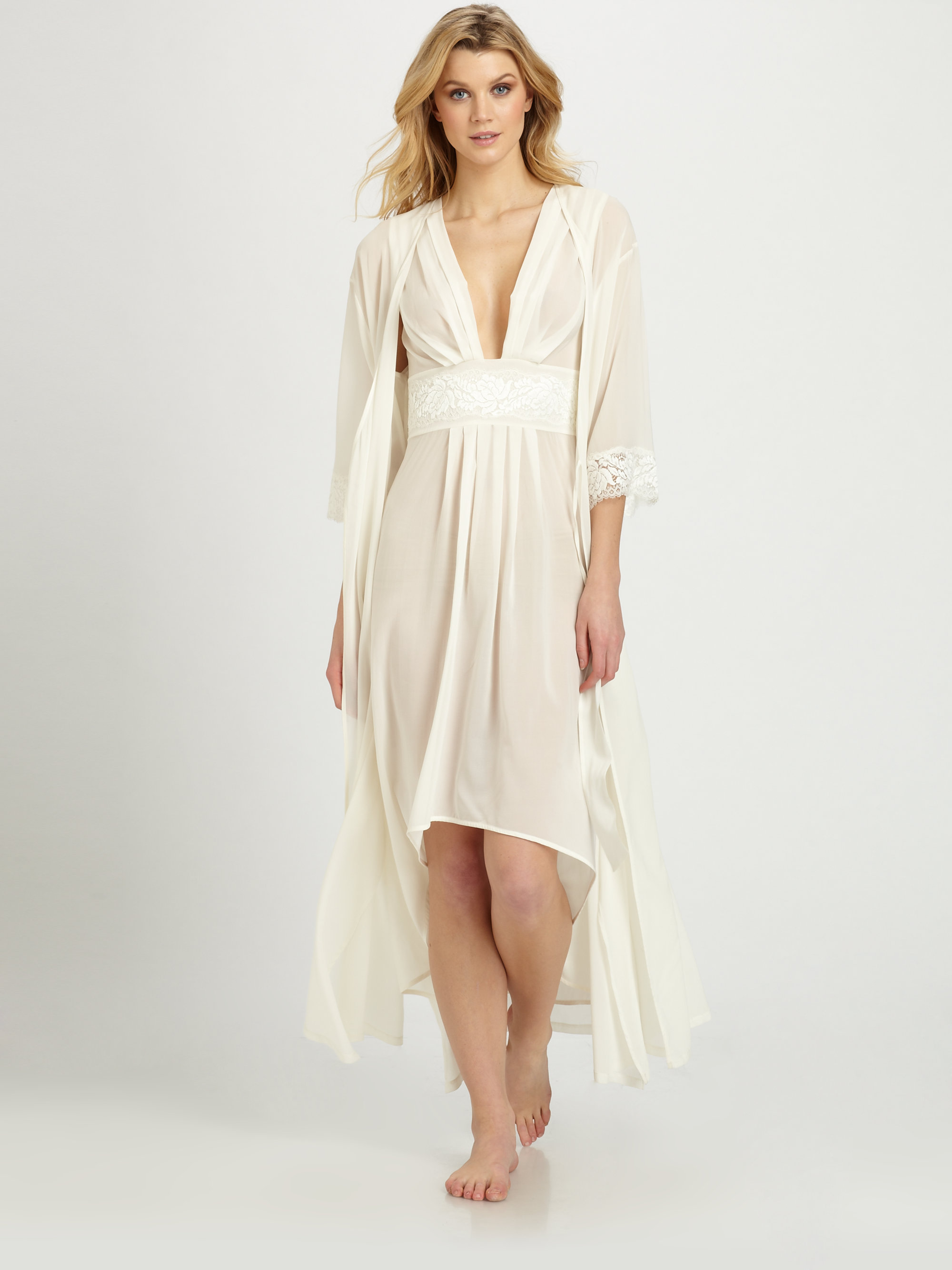 Silk robe. La Perla Silk Robe. White Robe. Beautiful White Romantic Silk Robe. Beautiful thin Silk Robe nature.