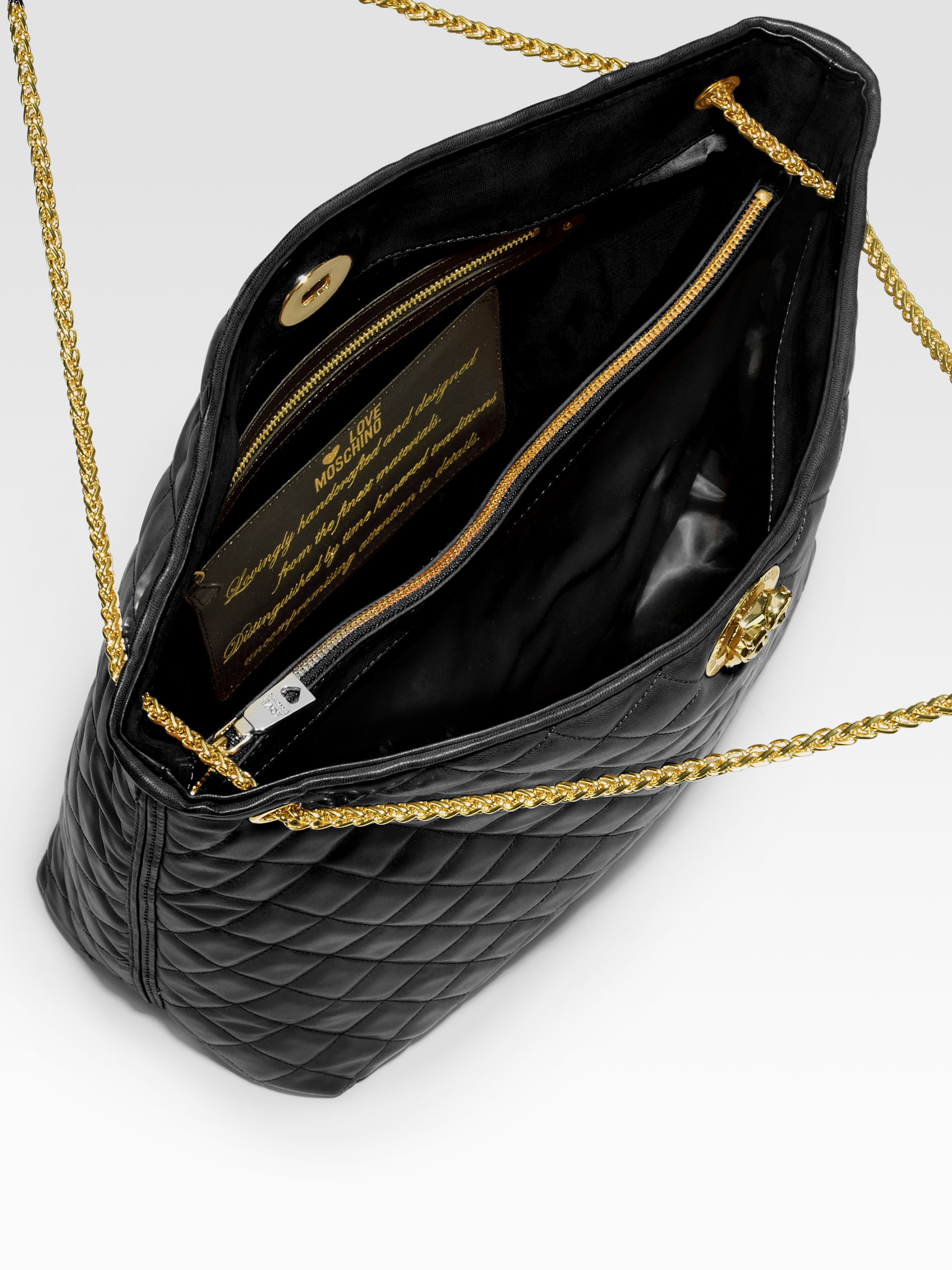 Lyst Love Moschino Quilted Chain Strap Tote In Black Gallery