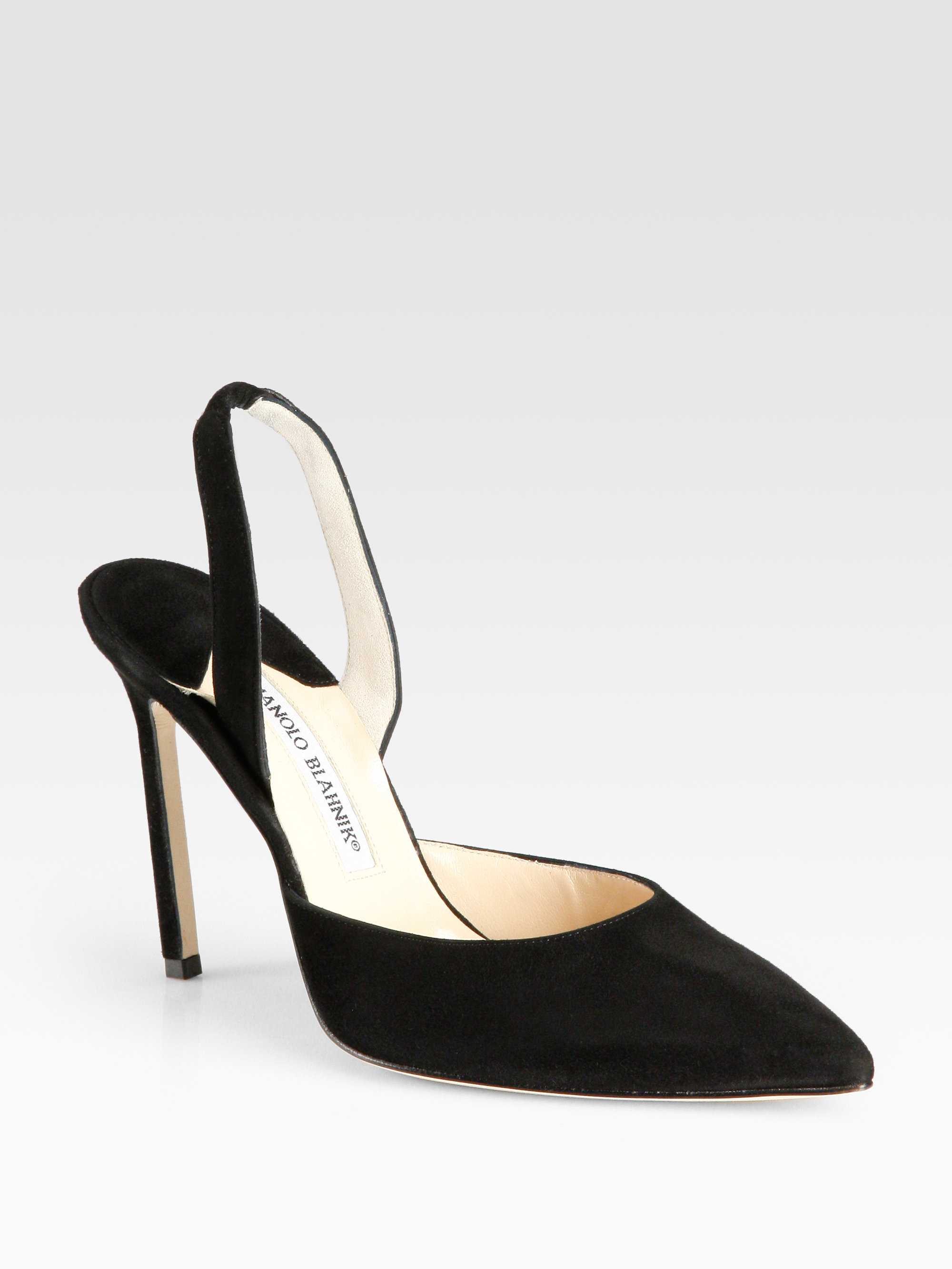 Manolo Blahnik Carolyne Suede Slingback Point Toe Pumps in Black | Lyst