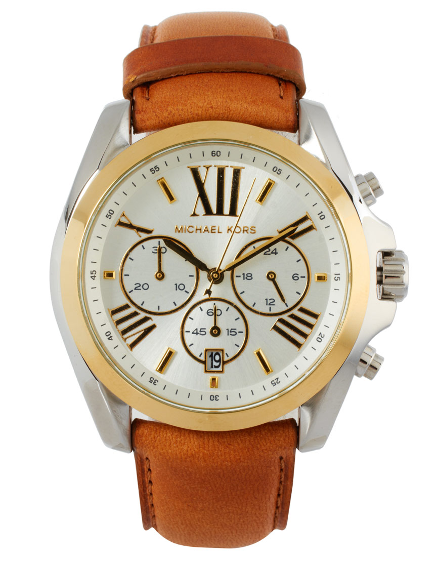Michael Kors Chronograph Leather Strap Watch in Tan (Brown) Lyst