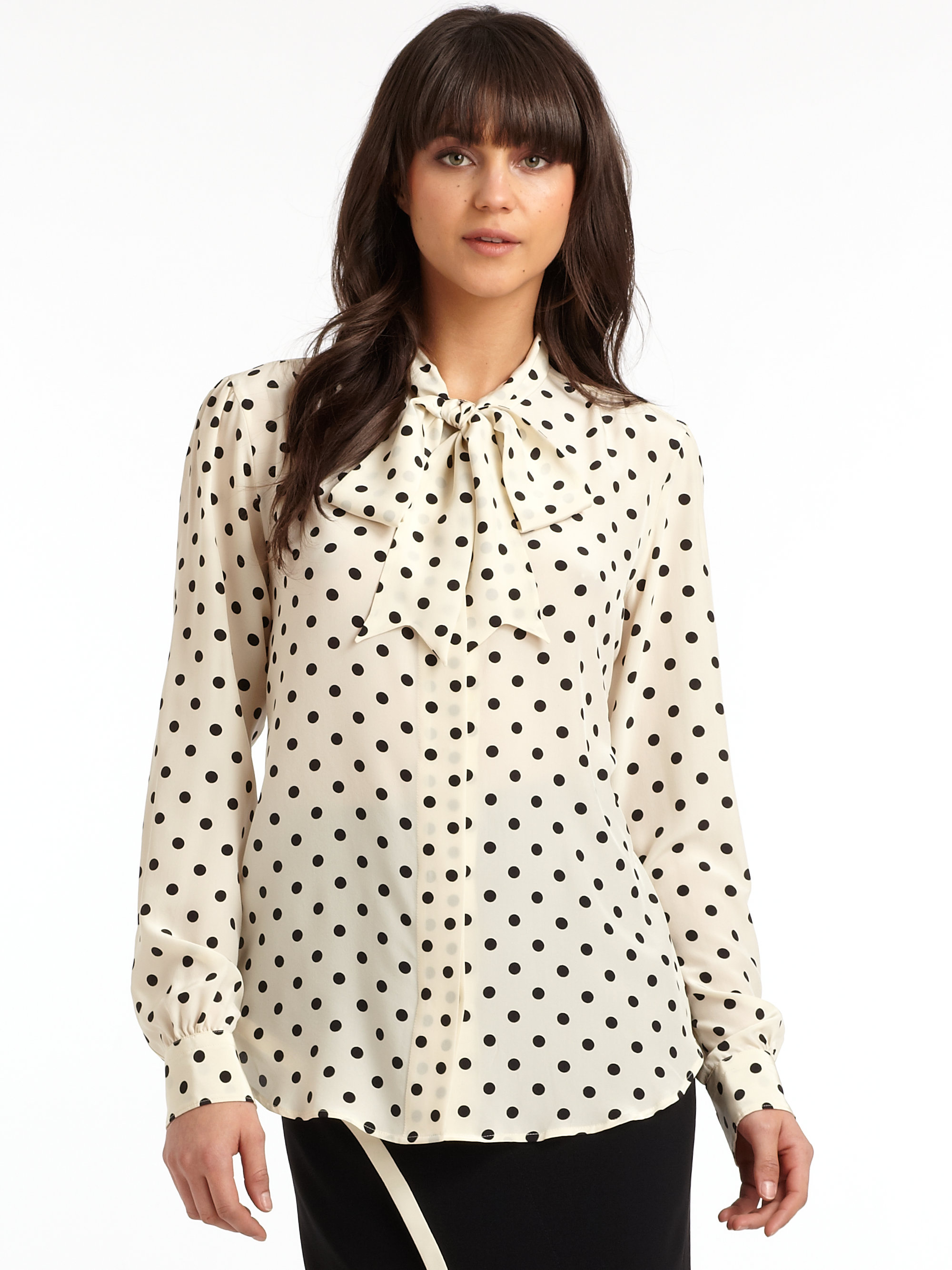 Lyst - Moschino Silk Polka Dot Tie Neck Blouse in Black