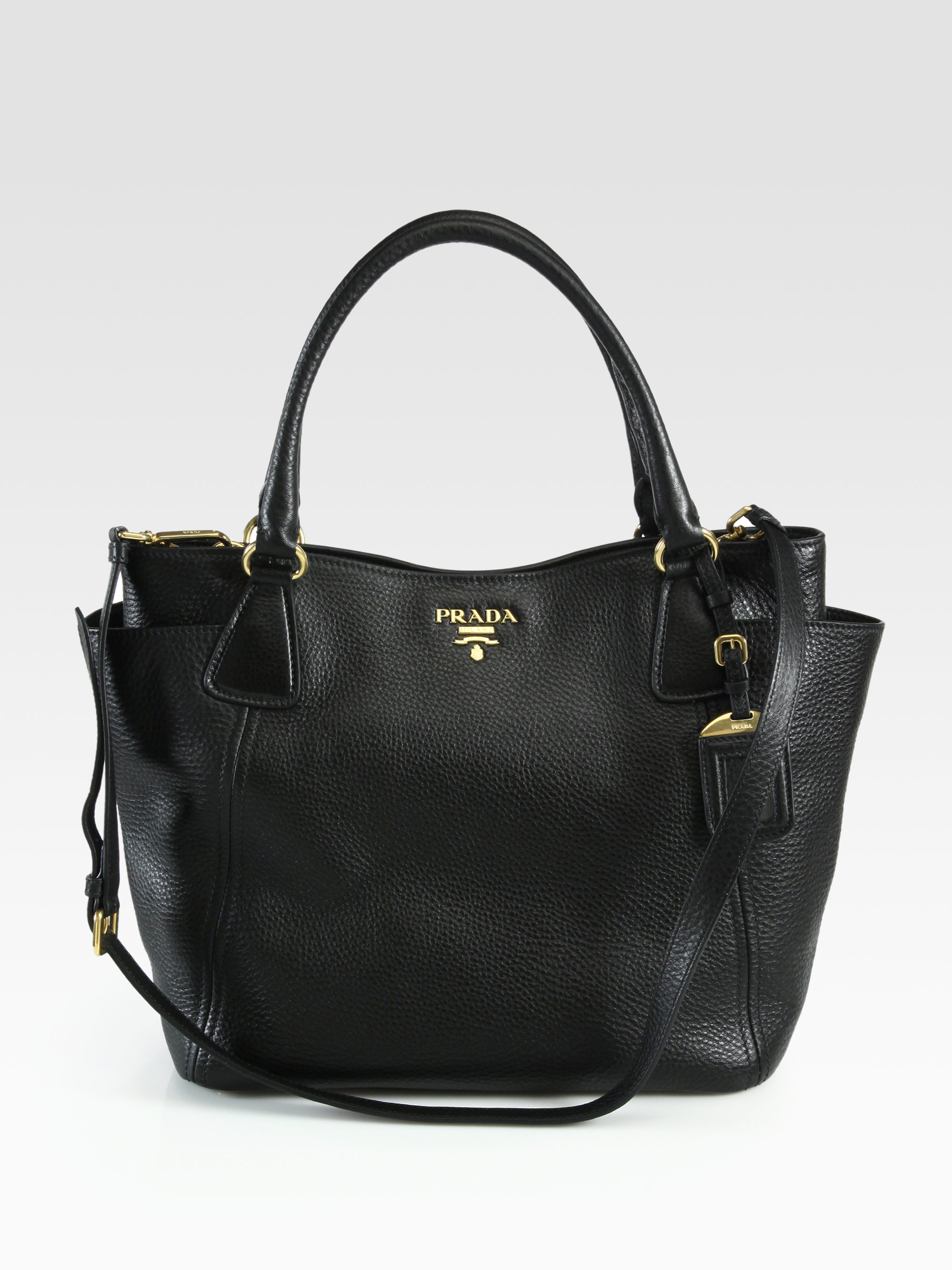 Prada Daino Convertible Side Pocket Hobo in Black (NERO-BLACK) | Lyst