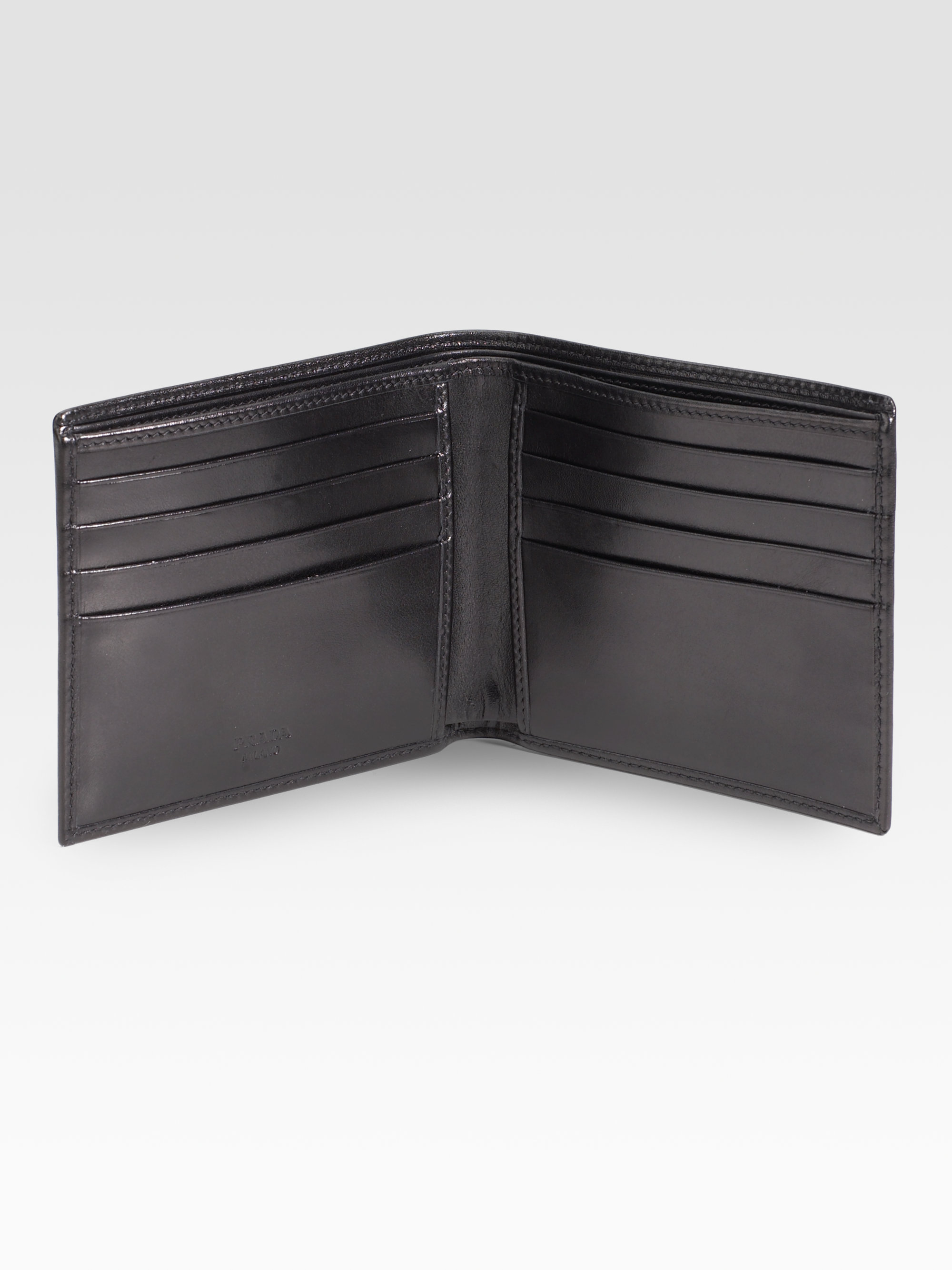 prada black leather wallet  