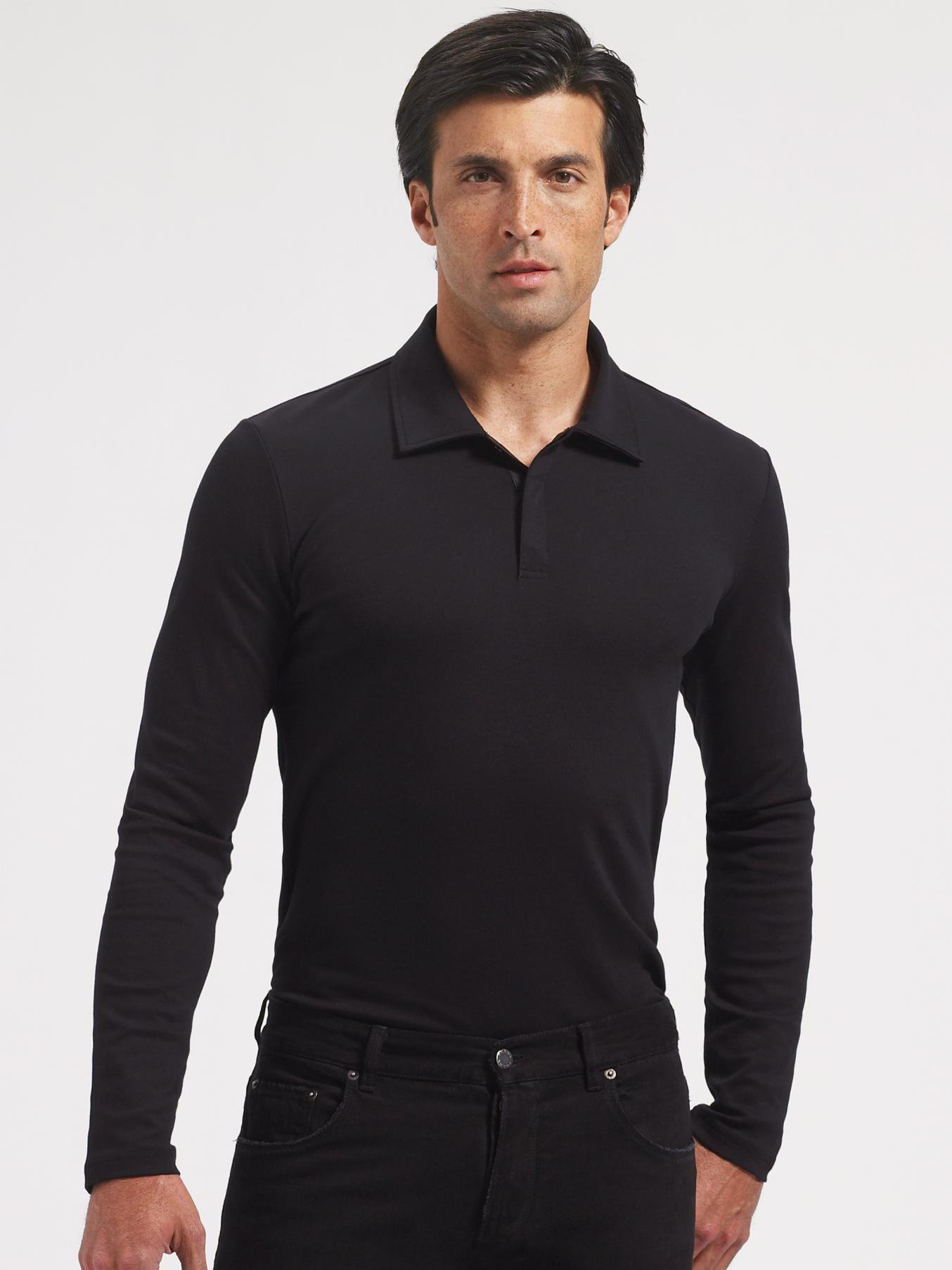 Prada Longsleeve Polo in Black for Men - Lyst