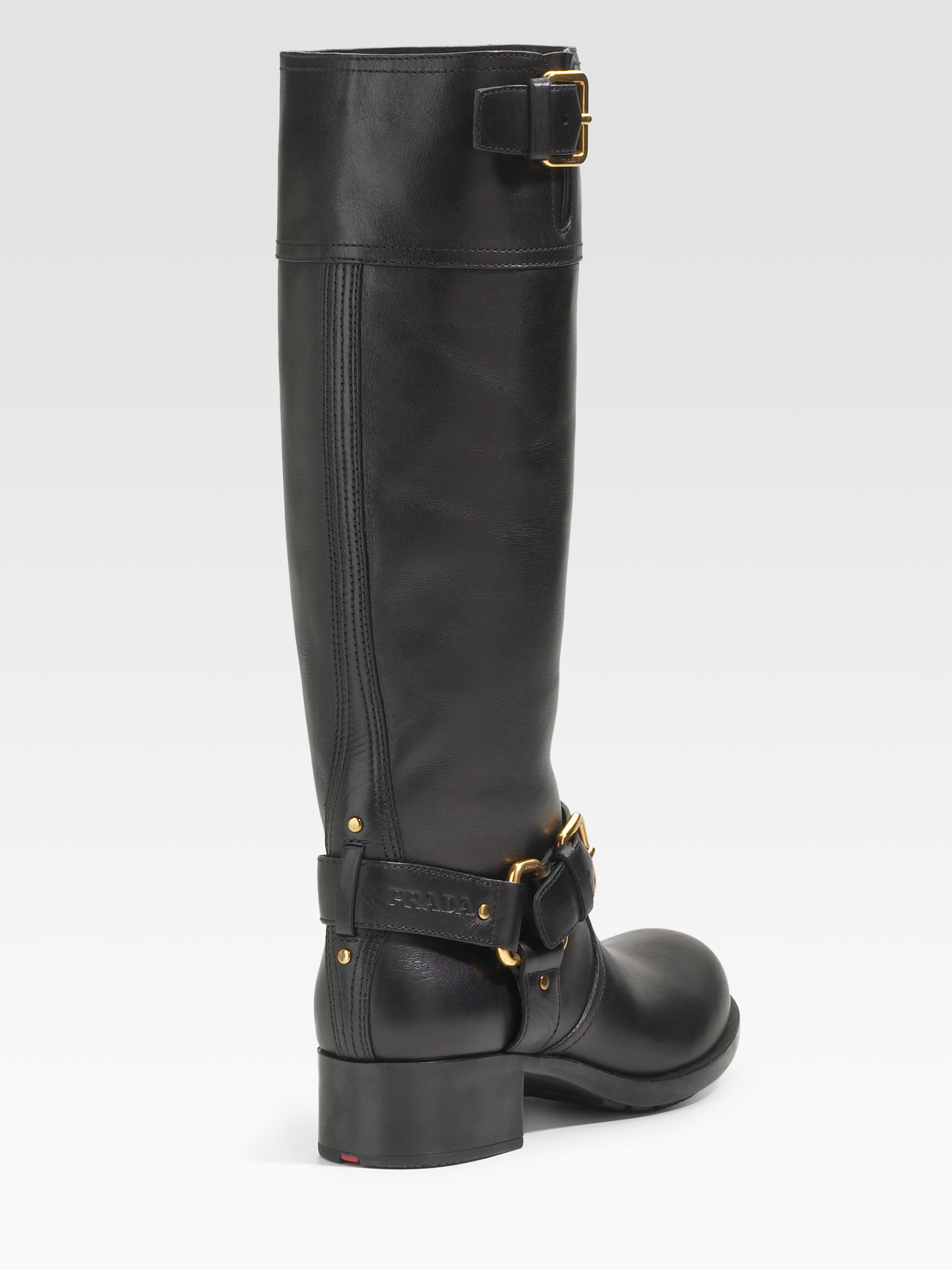 Prada Lugsole Motorcycle Boots in Black Lyst