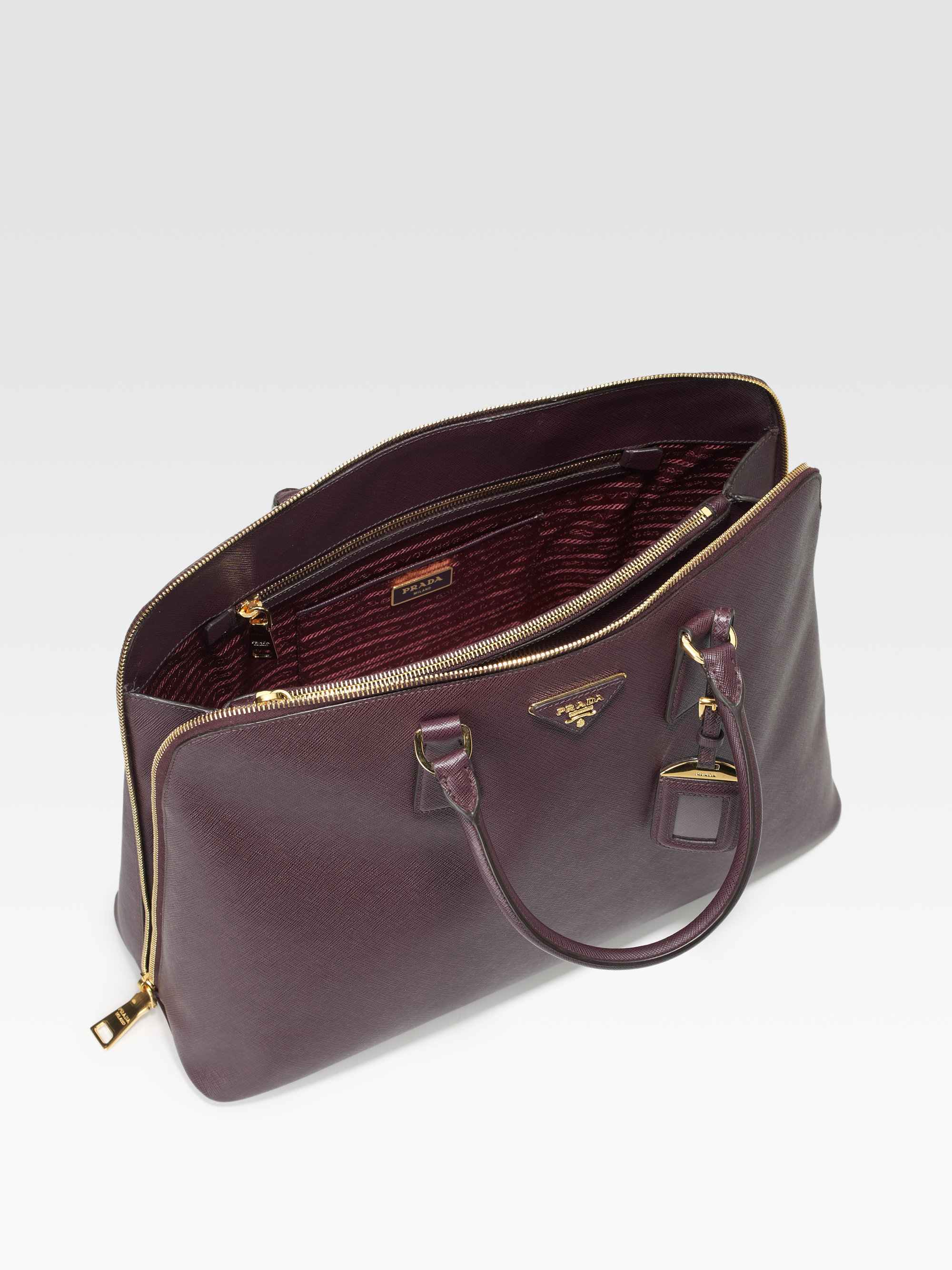 Prada Saffiano Lux Large Top Handle Bag in Purple (black) | Lyst  