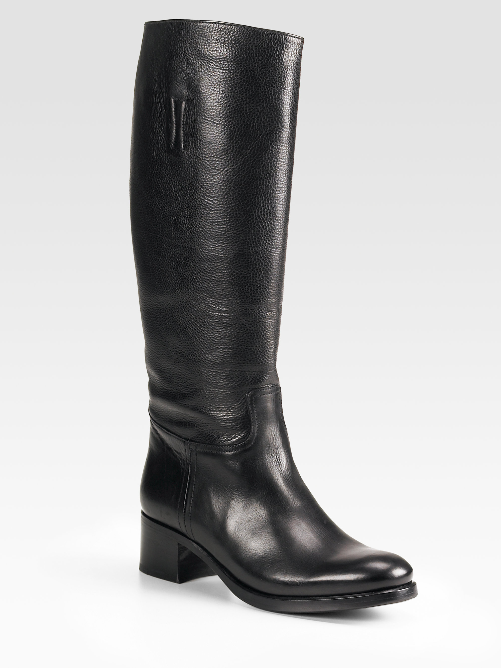 Prada Tall Leather Boots in Black | Lyst