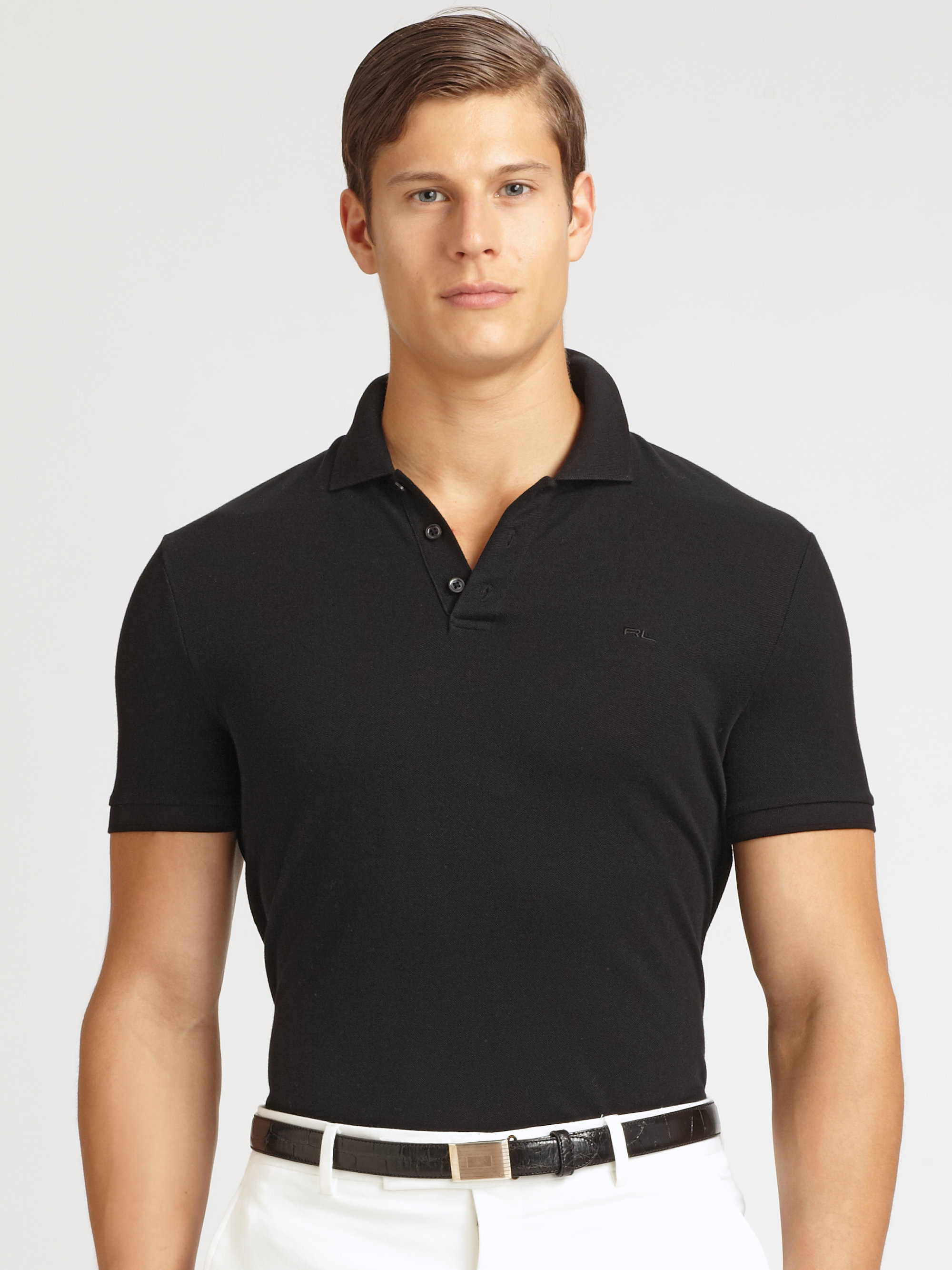 Ralph Lauren Black Label Solid Mesh Knit Polo in Black for Men | Lyst