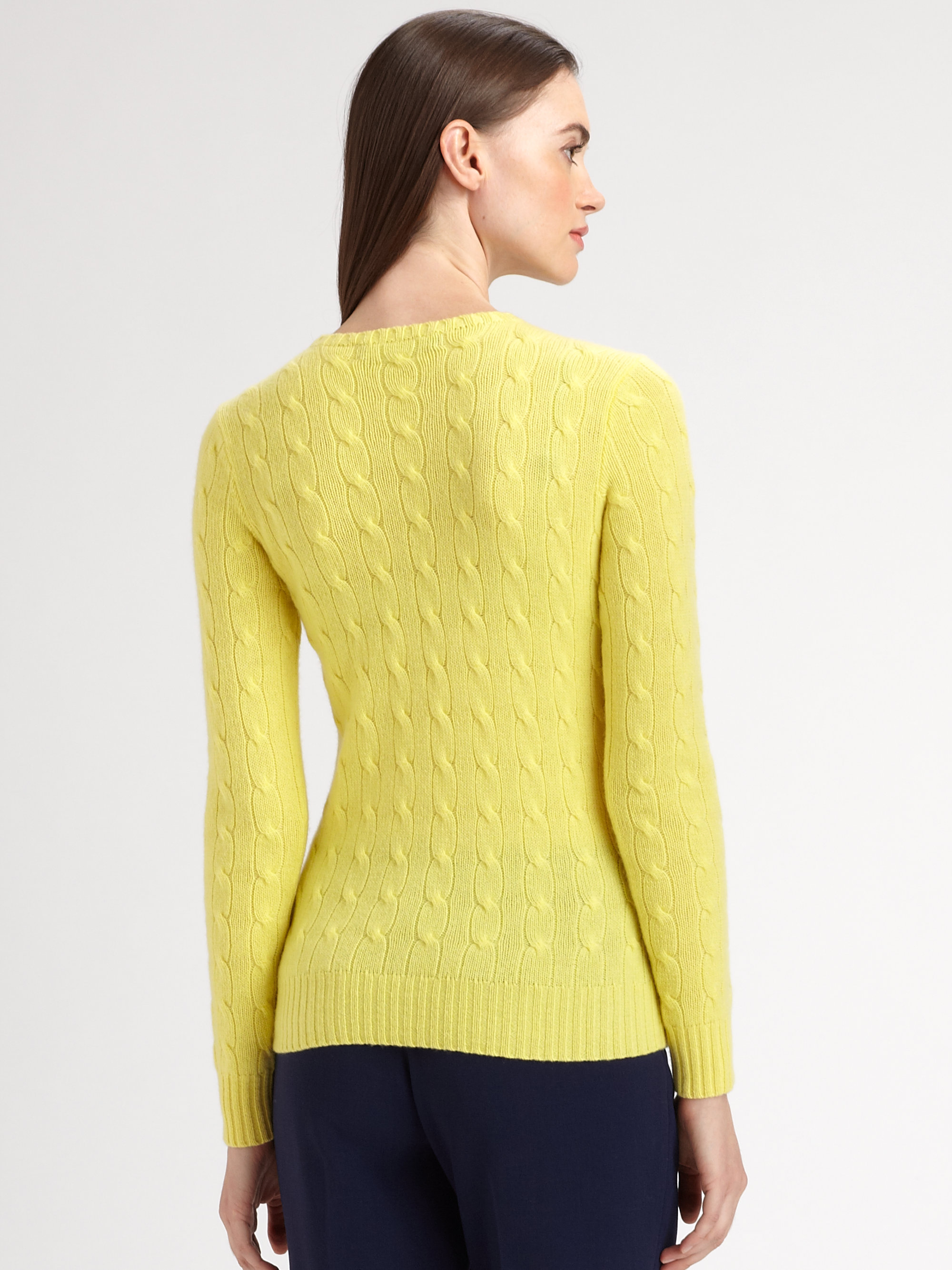 Ralph Lauren Black Label Cable-Knit Cashmere Sweater in Yellow | Lyst