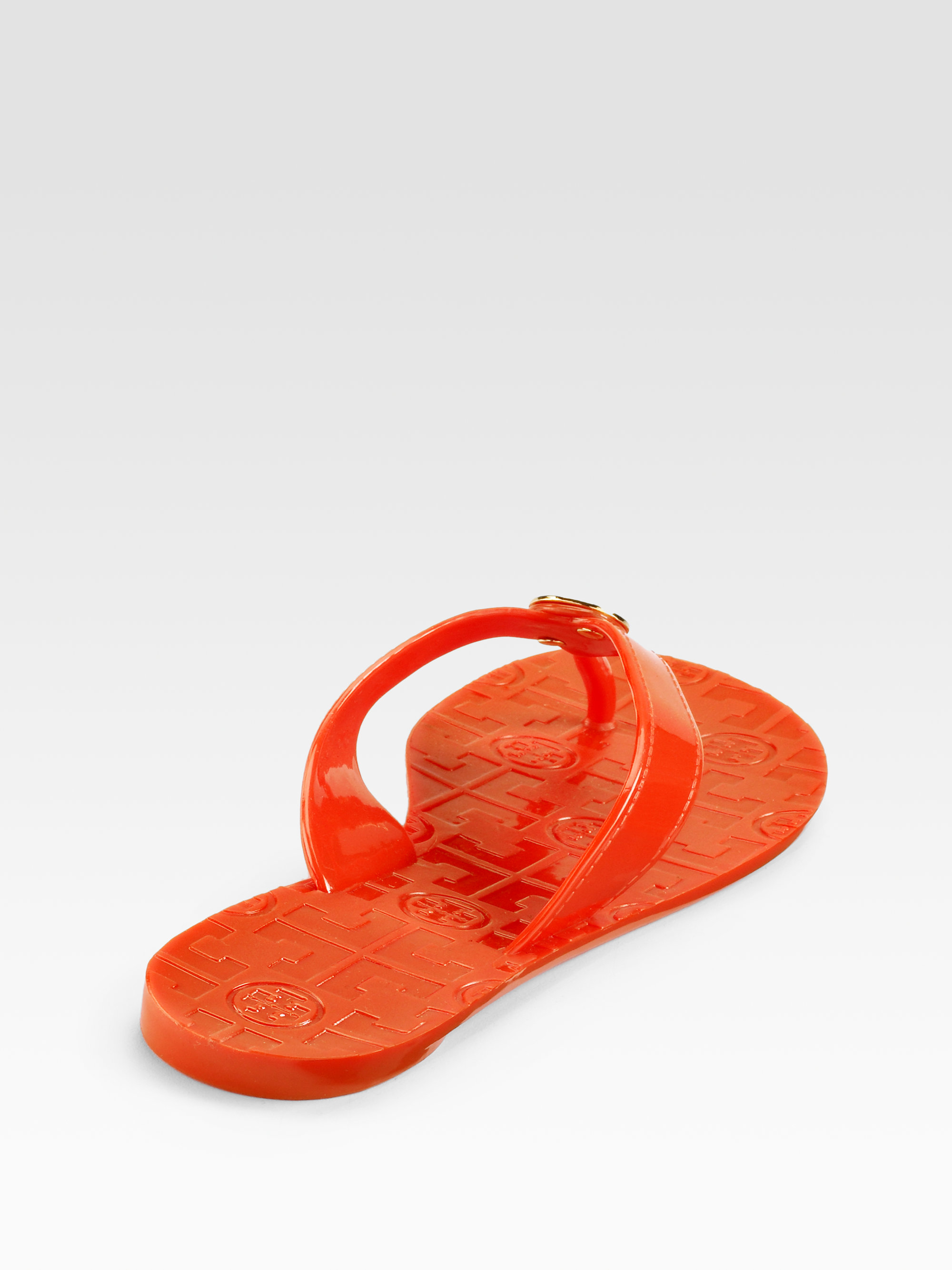 Tory Burch Thora Jelly Flip Flops in Parrot Pink (Orange) Lyst