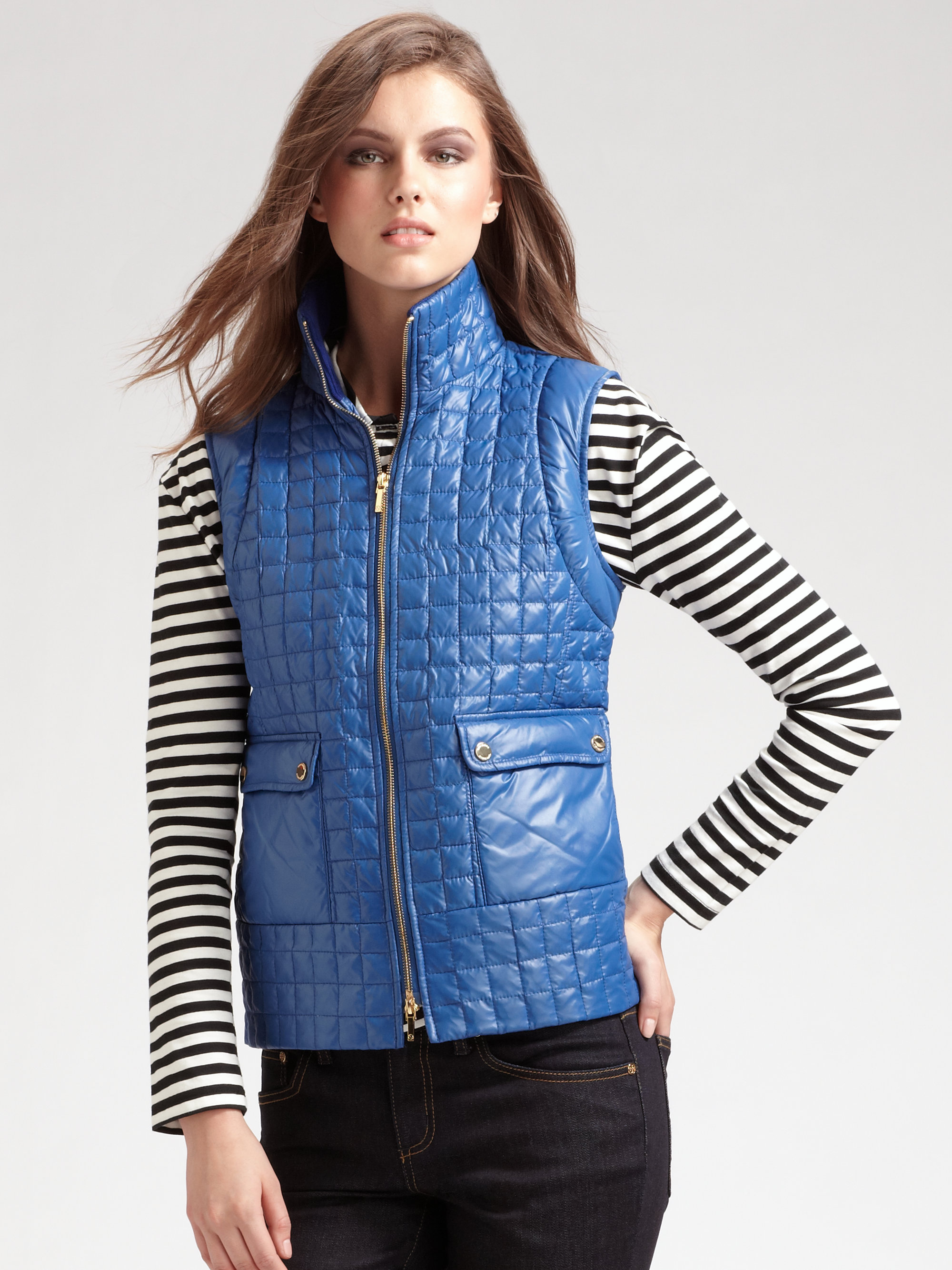 Tory Burch Quilted Vest in Blue Lyst