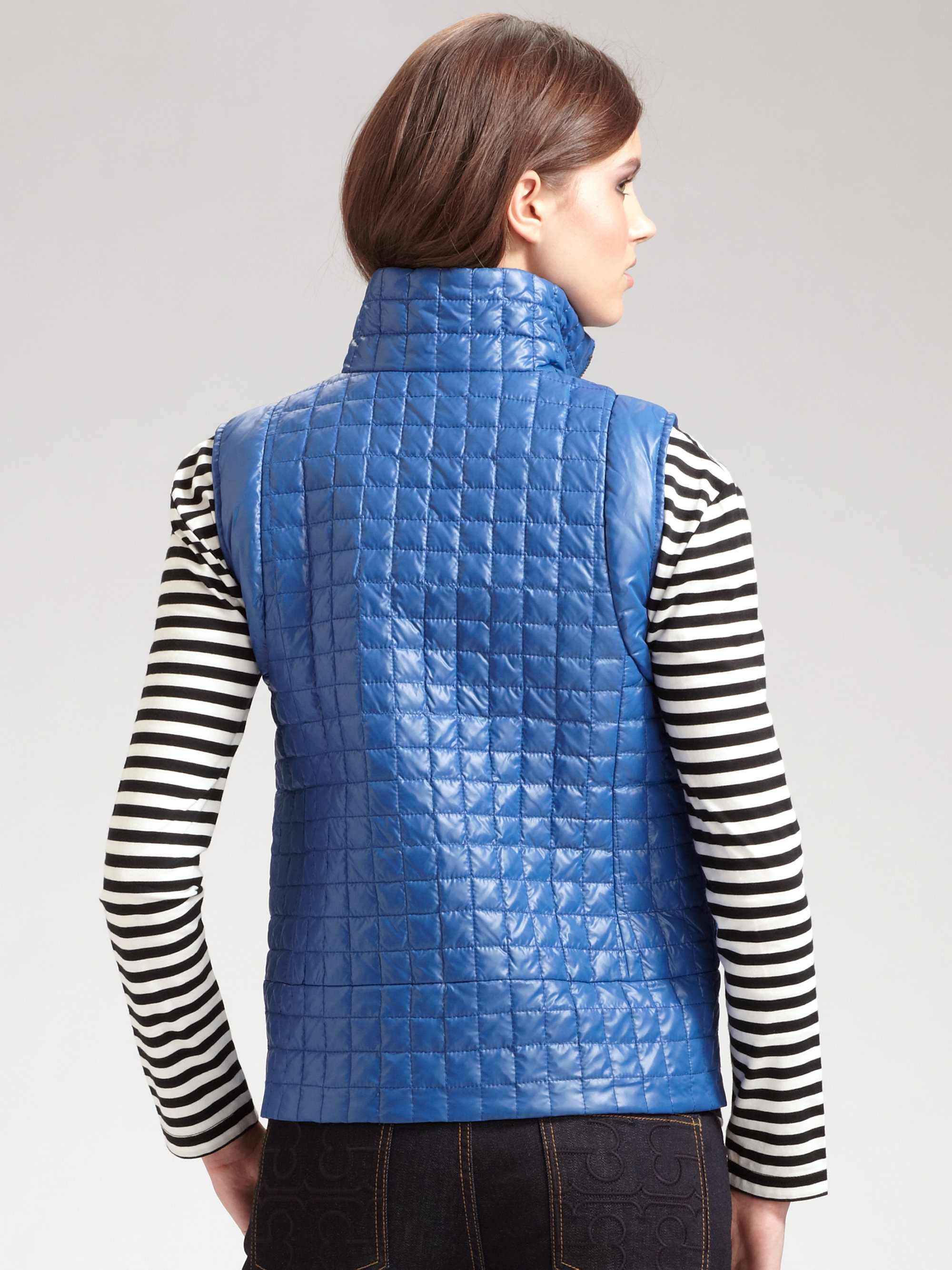 Tory Burch Quilted Vest in Blue Lyst